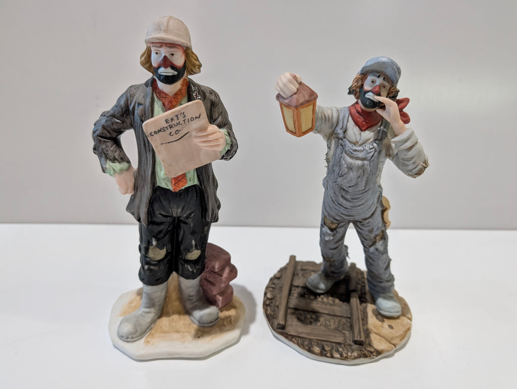 Vintage Emmett Kelly Jr Flambro Porcelain Clown Figurines Set Signed Hobo Duo