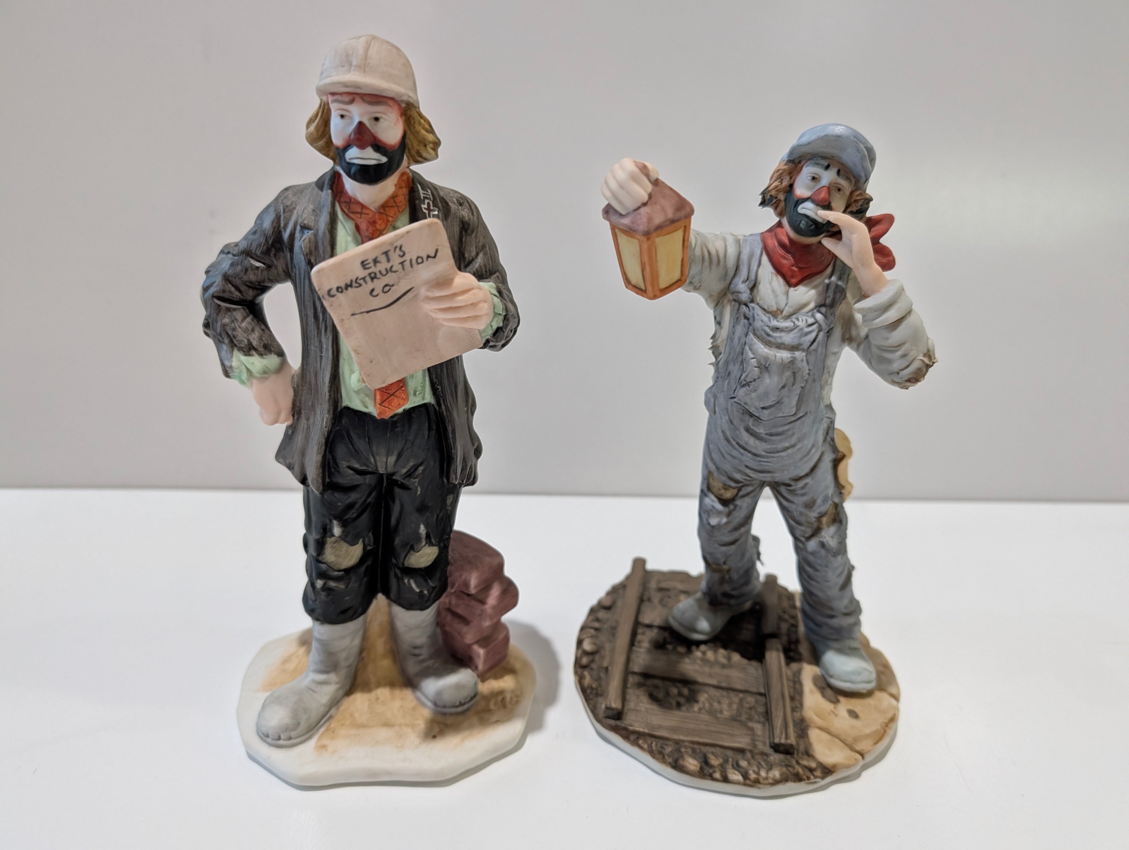 Vintage Emmett Kelly Jr Flambro Porcelain Clown Figurines Set Signed Hobo Duo
