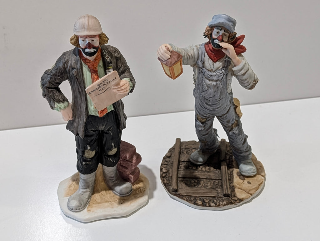 Vintage Emmett Kelly Jr Flambro Porcelain Clown Figurines Set Signed Hobo Duo