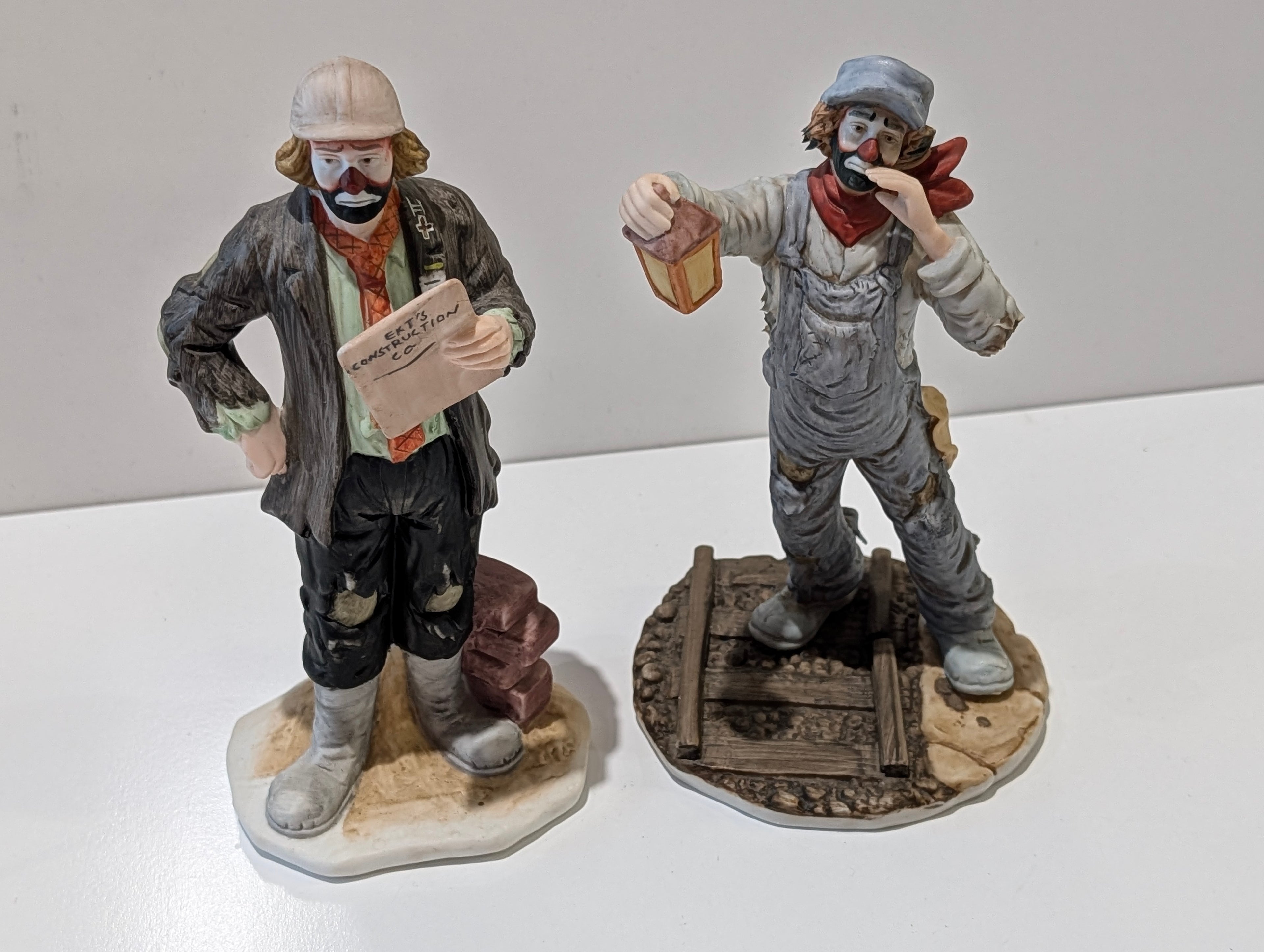 Vintage Emmett Kelly Jr Flambro Porcelain Clown Figurines Set Signed Hobo Duo
