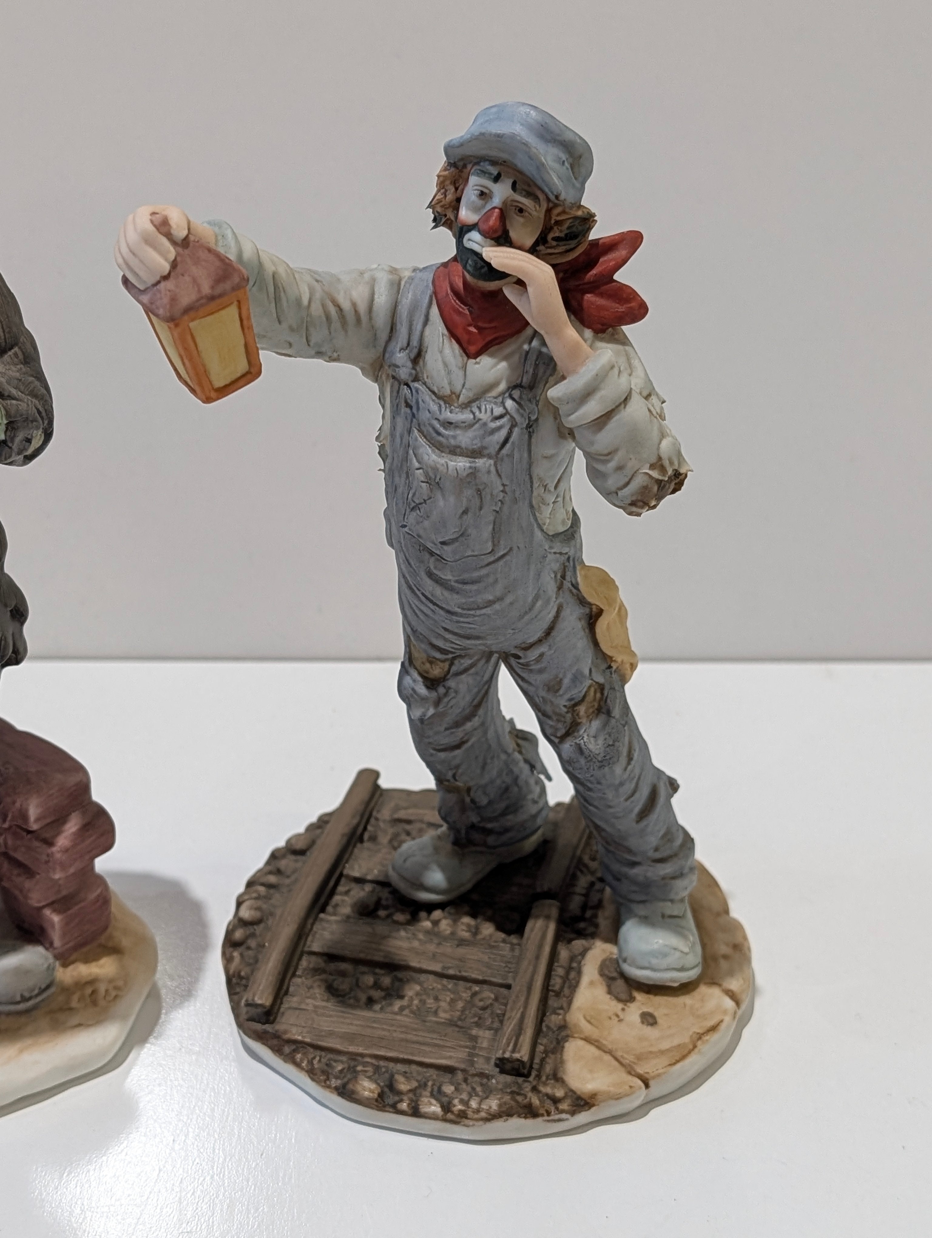 Vintage Emmett Kelly Jr Flambro Porcelain Clown Figurines Set Signed Hobo Duo