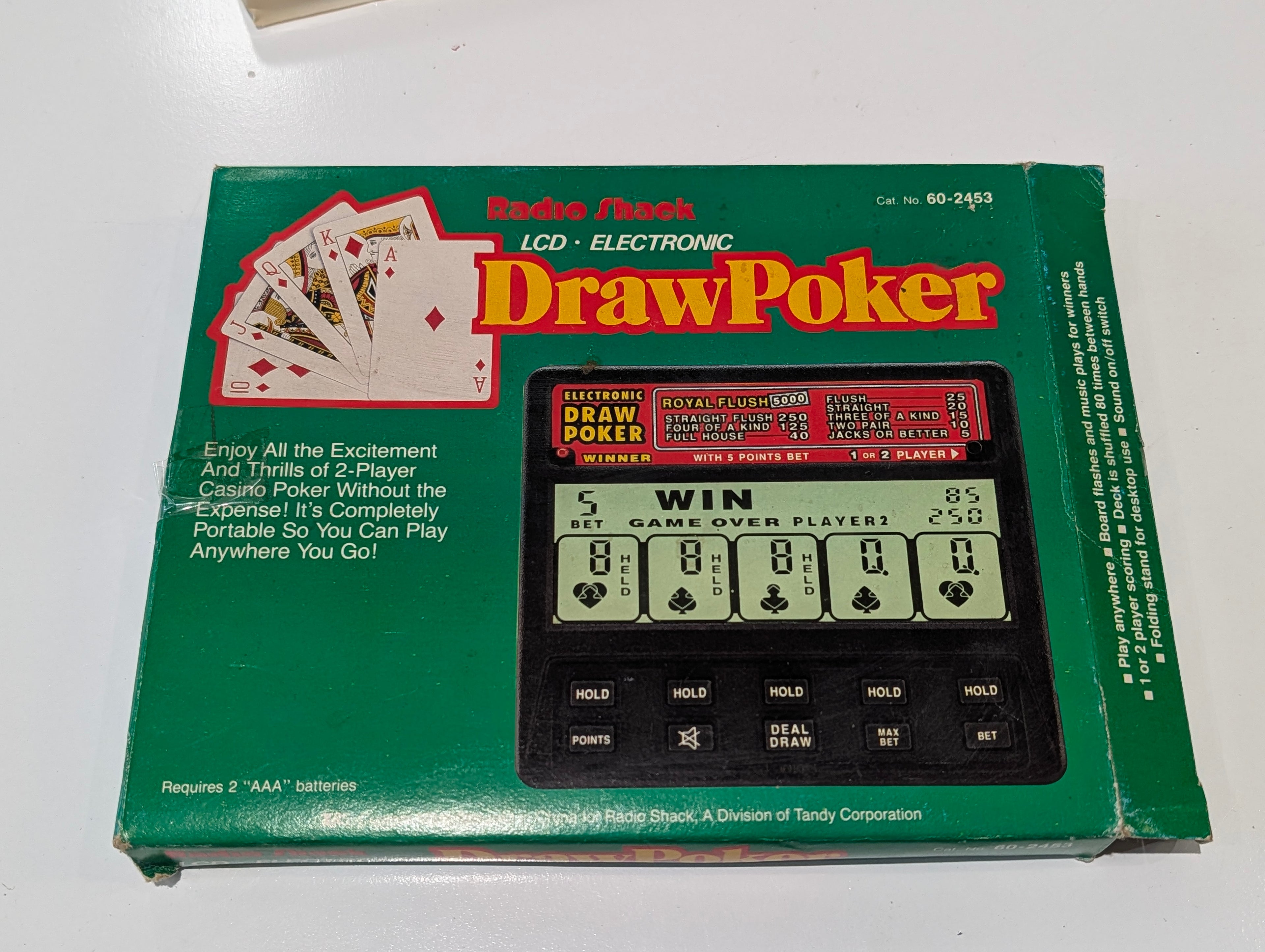 Vintage Radio Shack LCD Electronic Draw Poker Game Cat No 60-2453 W Box