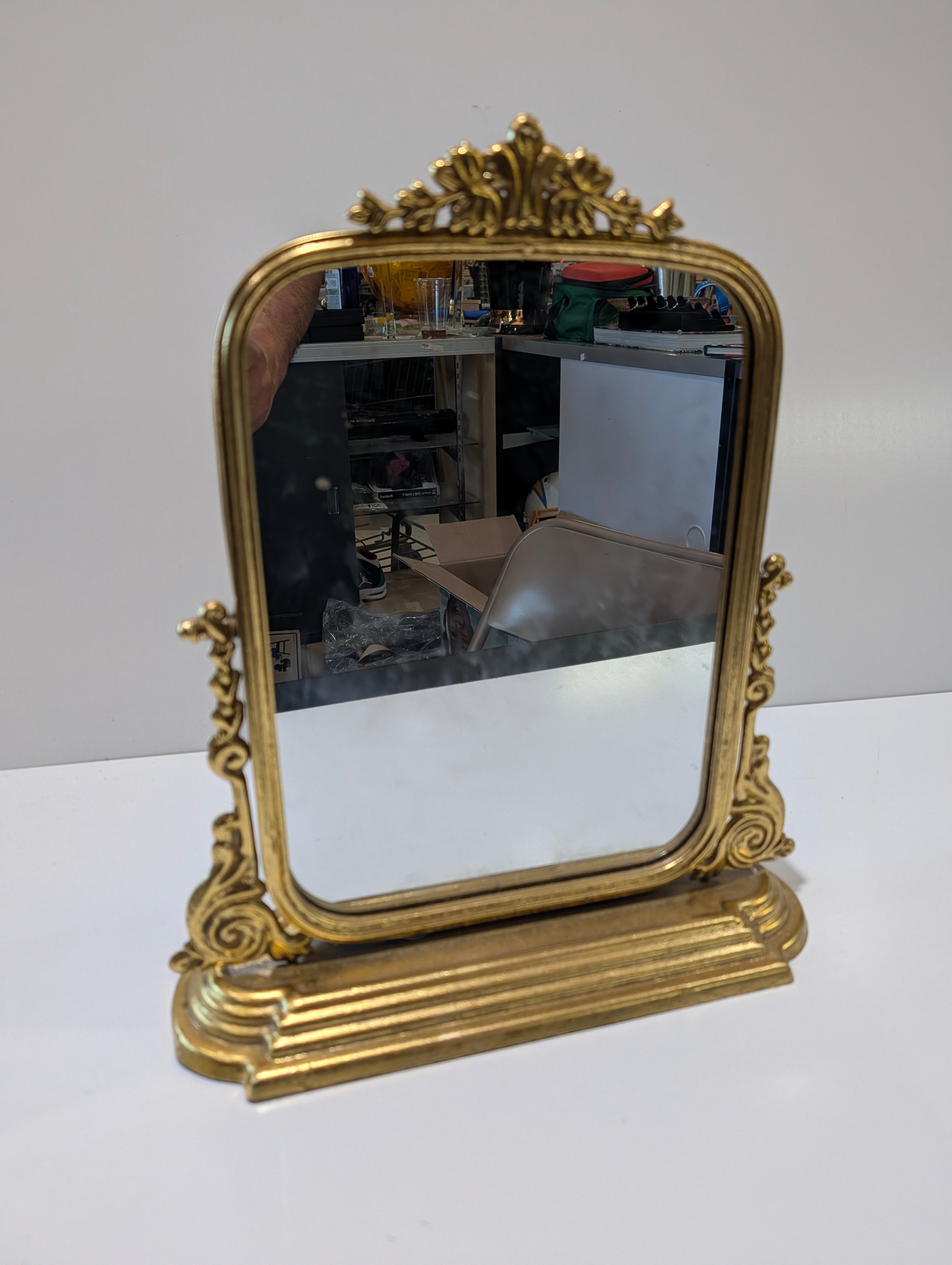 Vintage Gold Tone Ornate Vanity Table Mirror Baroque Style Decorative Frame