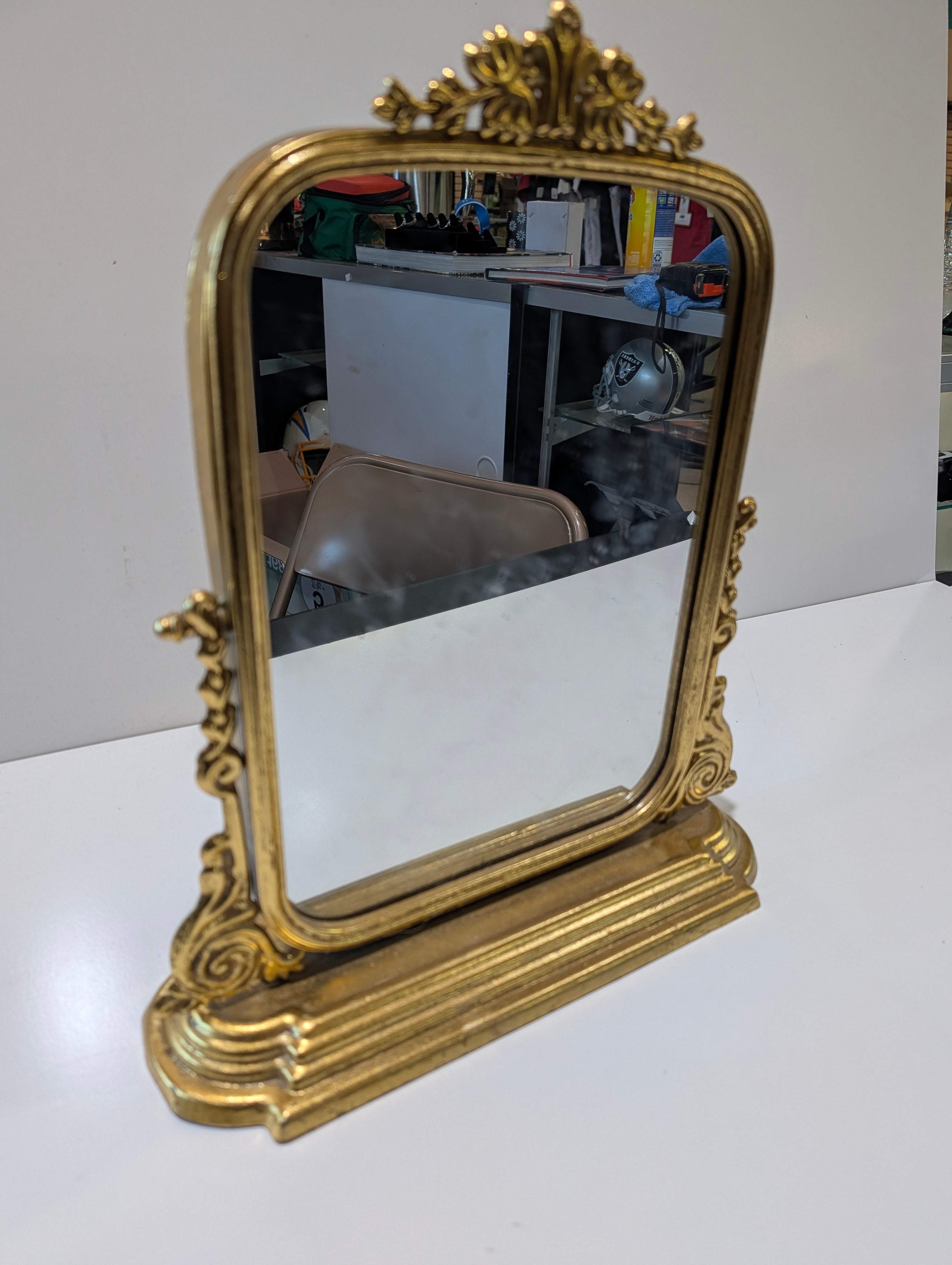 Vintage Gold Tone Ornate Vanity Table Mirror Baroque Style Decorative Frame