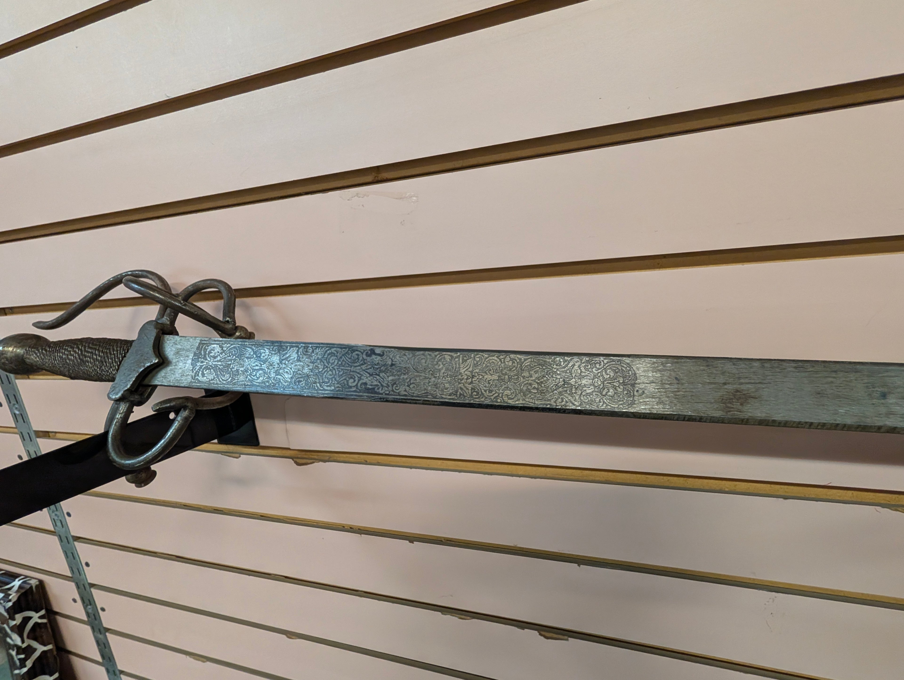 Vintage Etched Rapier Style Sword Swept Hilt Decorative Display Saber Steel