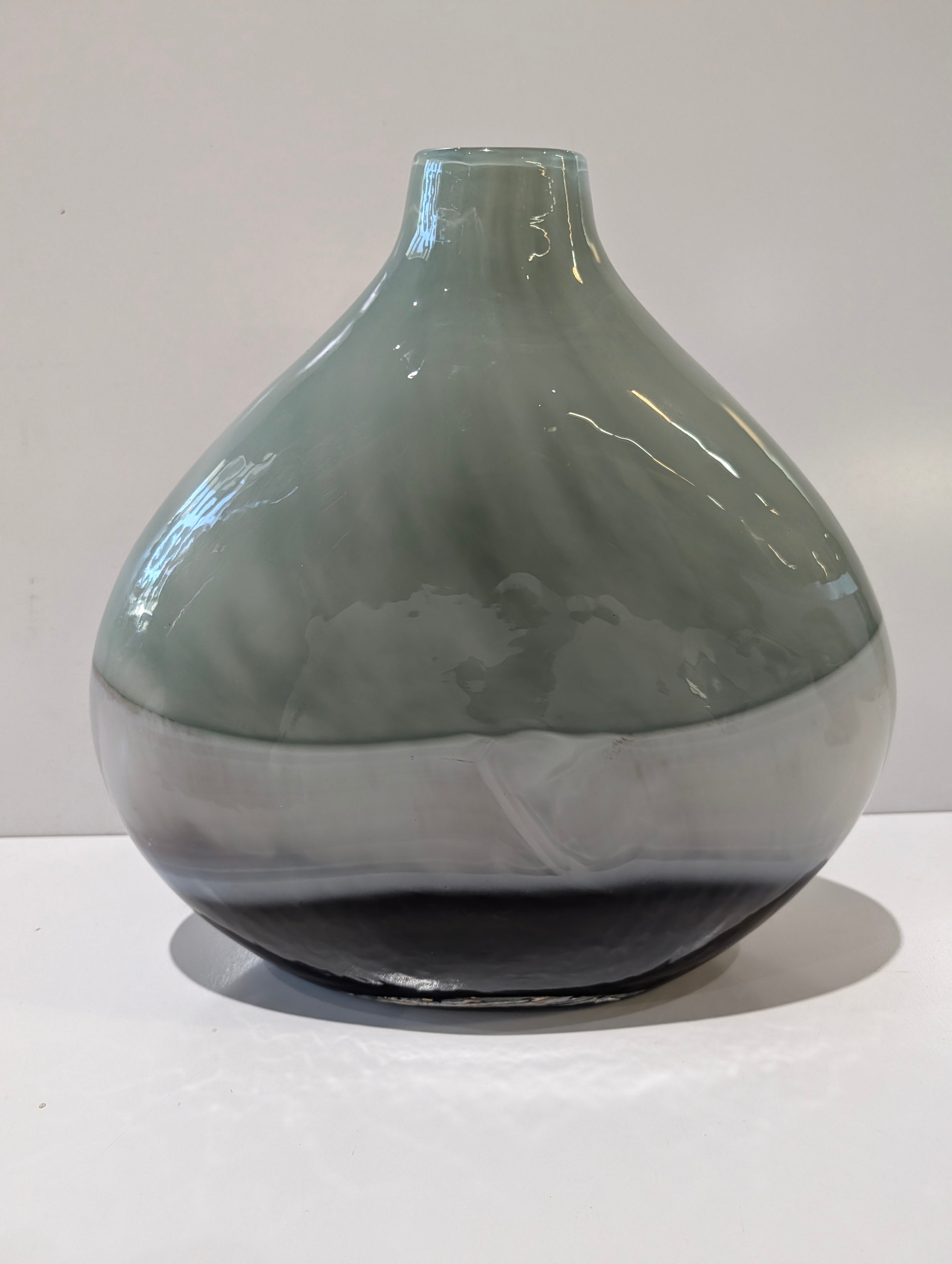 Modern Hand Blown Art Glass Vase Pair Gray White Black Swirl Decorative Decor