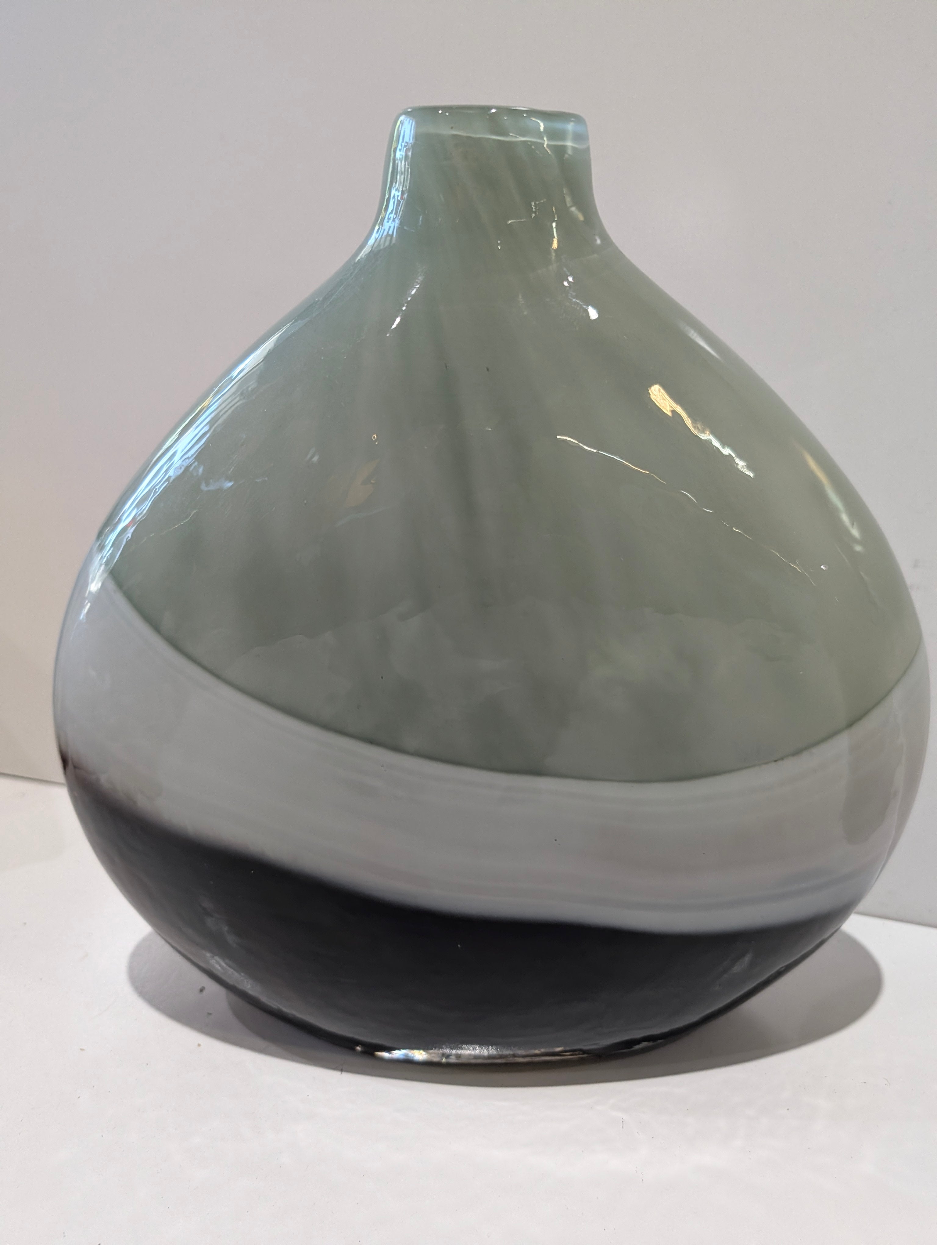 Modern Hand Blown Art Glass Vase Pair Gray White Black Swirl Decorative Decor