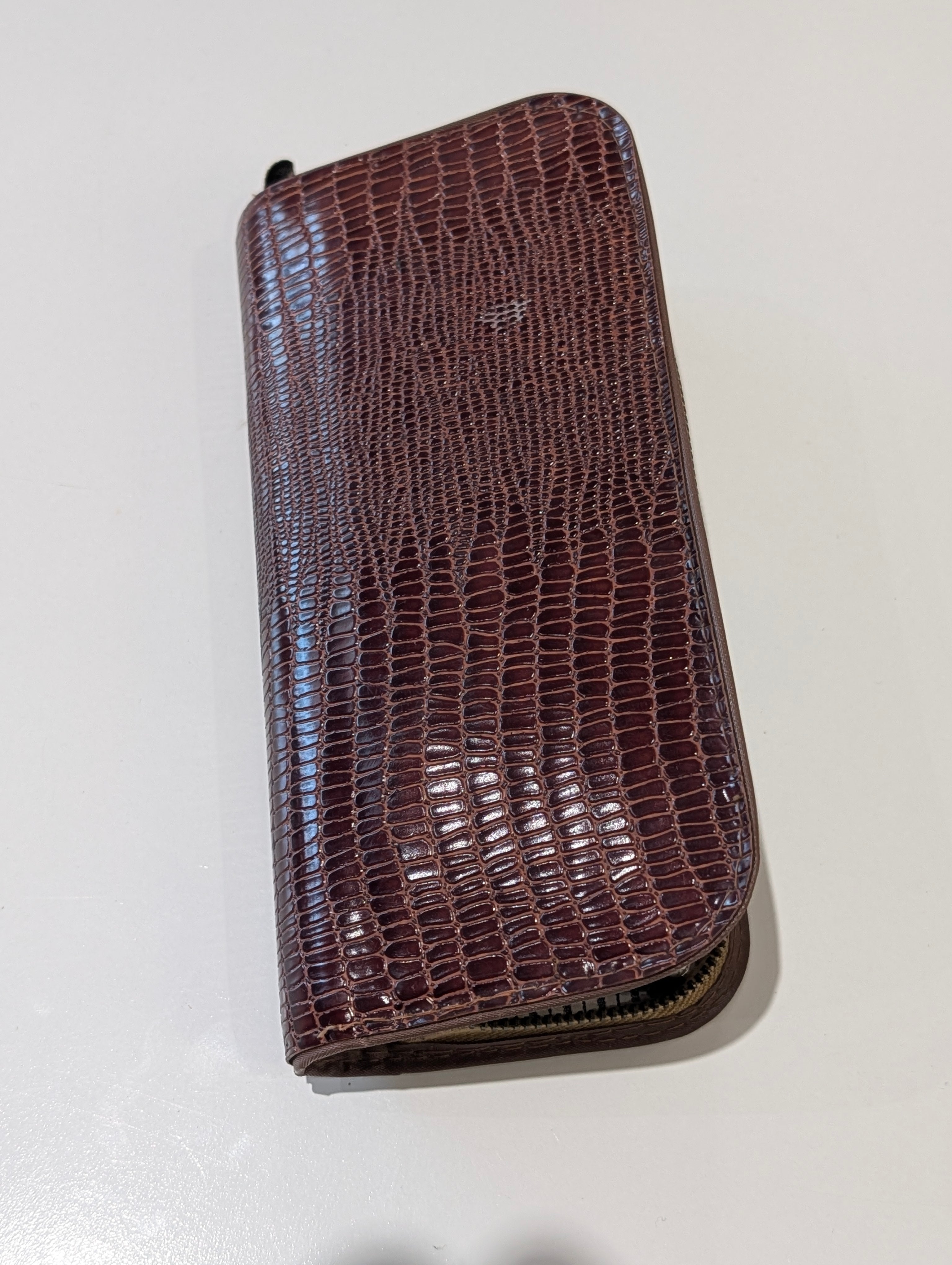 Vintage Faux Alligator Travel Grooming Vanity Kit Mirror Razor Case Set