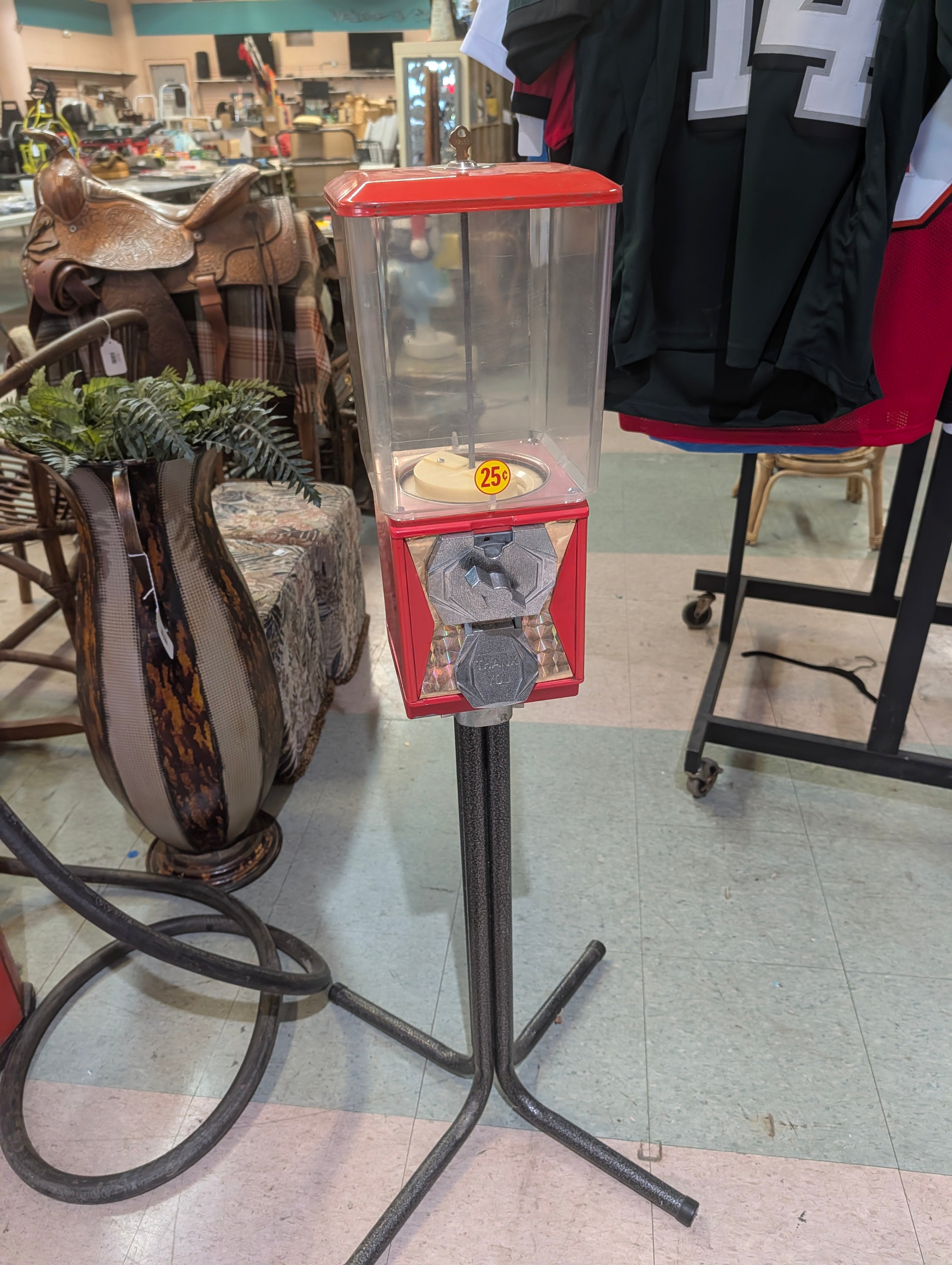 Vintage Northwestern 25 Cent Candy Gumball Machine Stand Red Metal Display