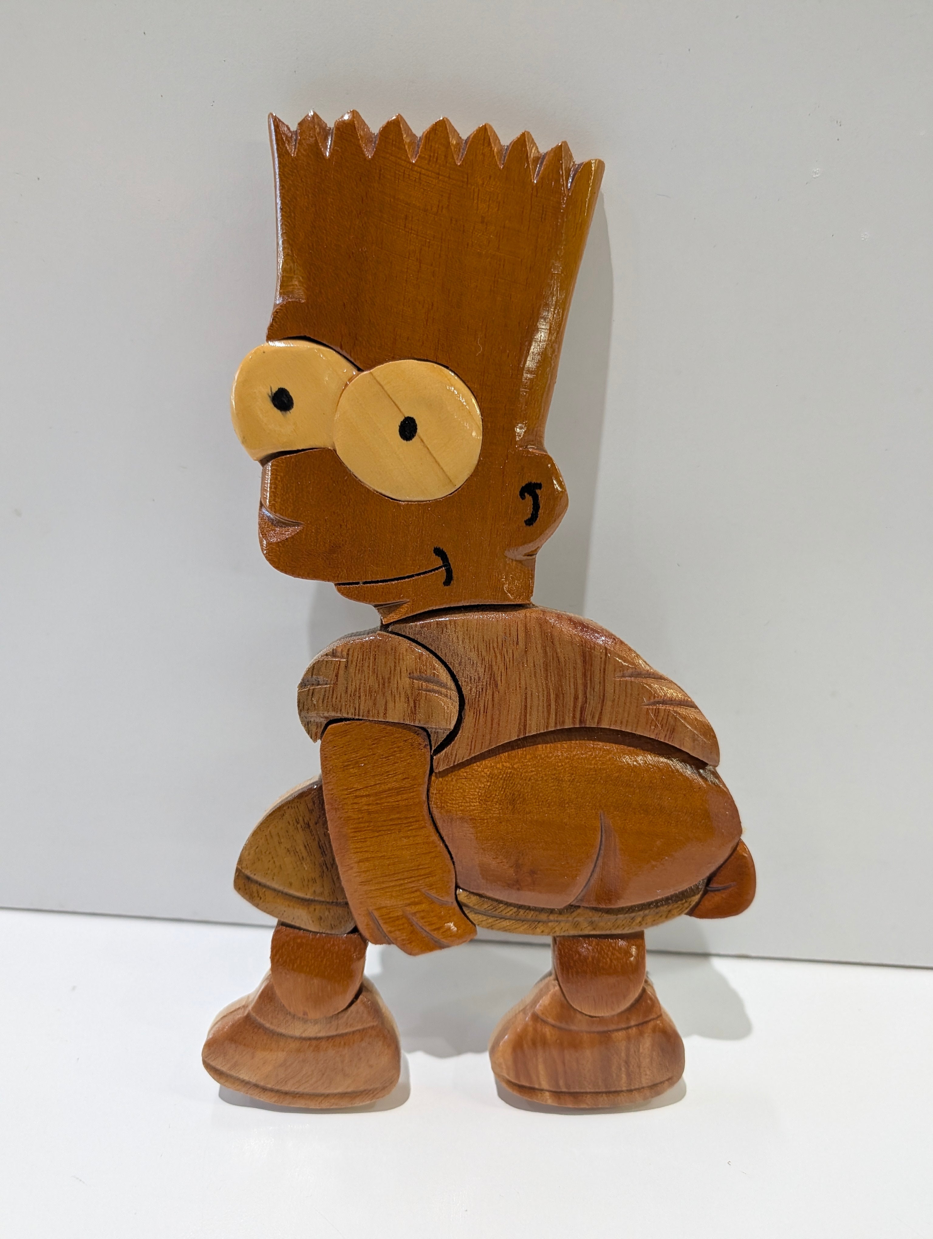 Hand Carved Bart Simpson Wooden Articulated Figure Sculpture Folk Art Decor Toy