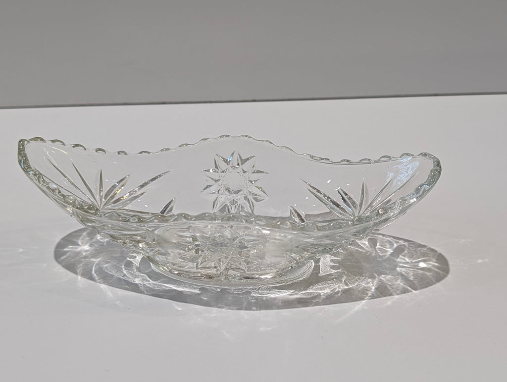 Vintage Clear Pressed Glass Starburst Relish Candy Dish Serving Bowl Centerpiece