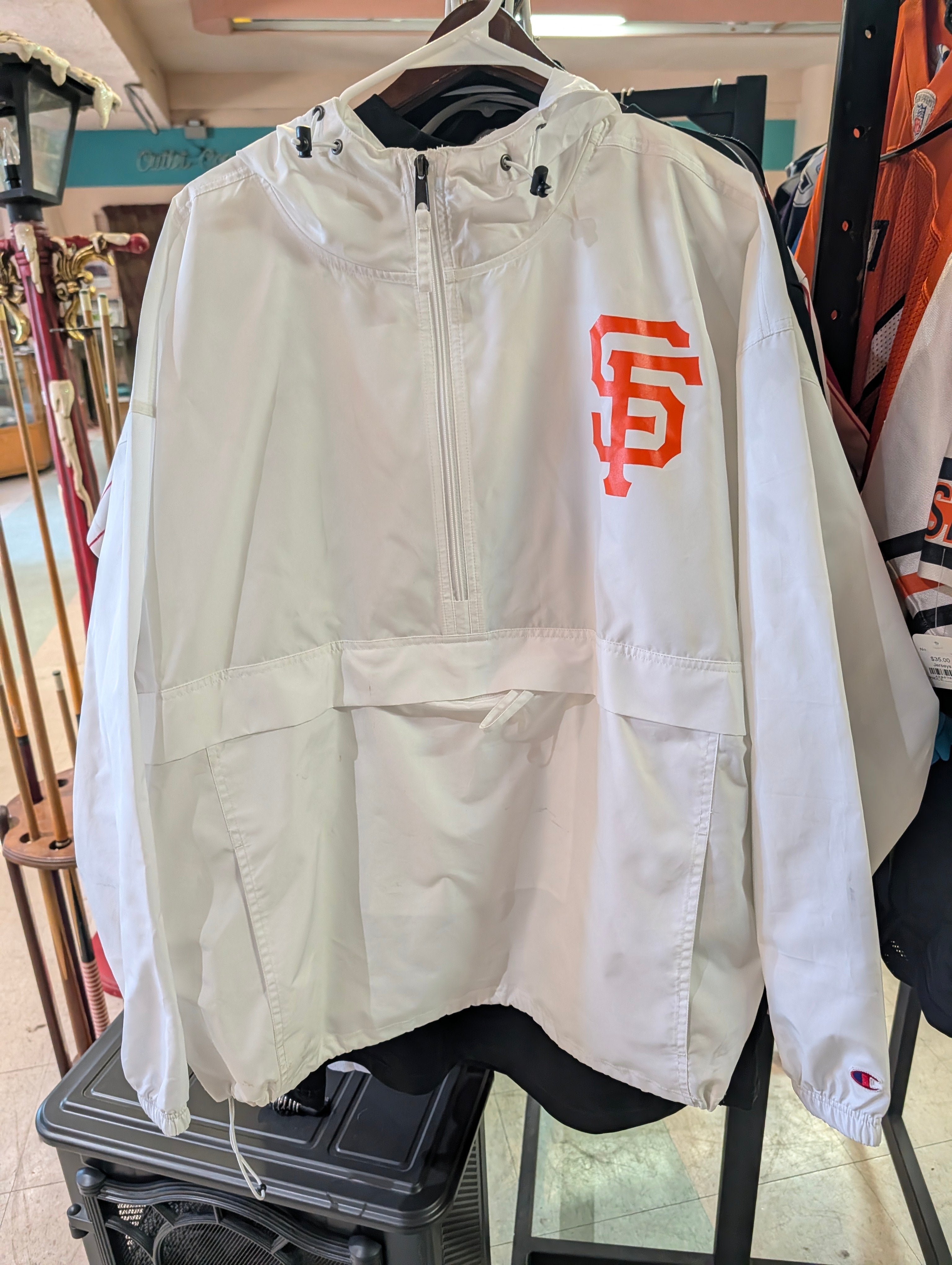 Champion San Francisco Giants White Hooded Pullover Windbreaker Jacket XXL