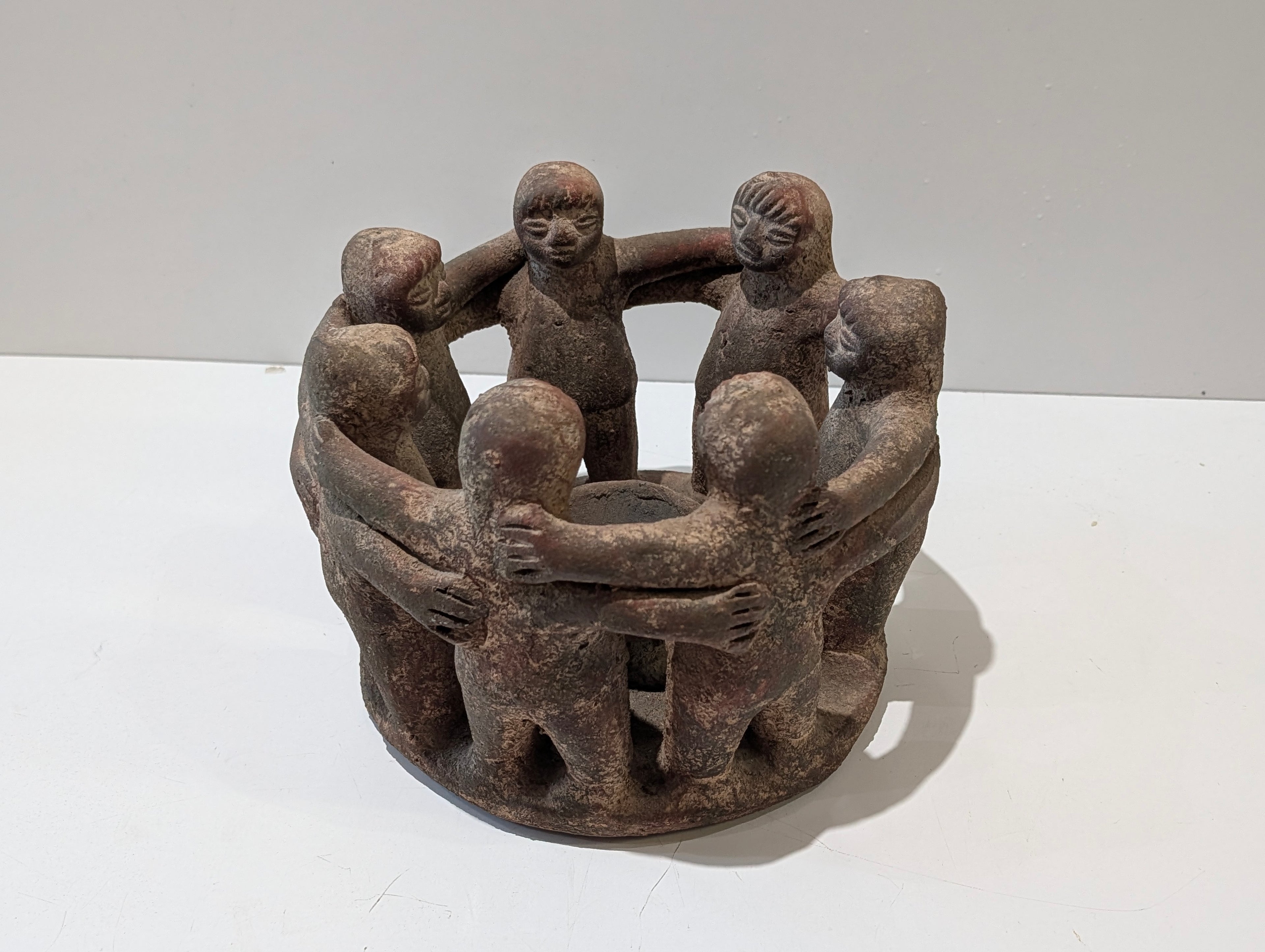 Vintage Tribal Circle Of Unity Figurine Candle Holder Sculpture Rustic Decor