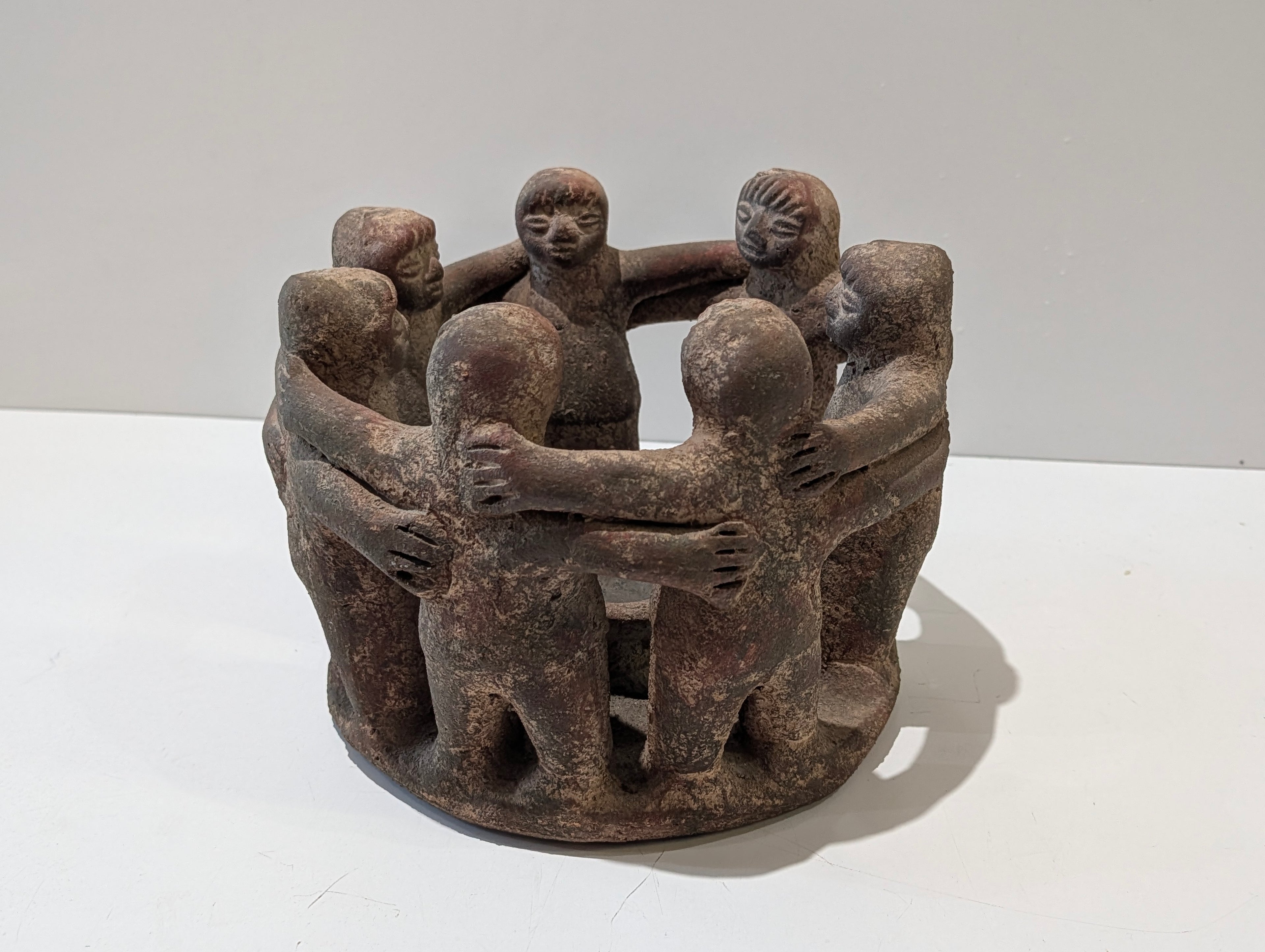 Vintage Tribal Circle Of Unity Figurine Candle Holder Sculpture Rustic Decor