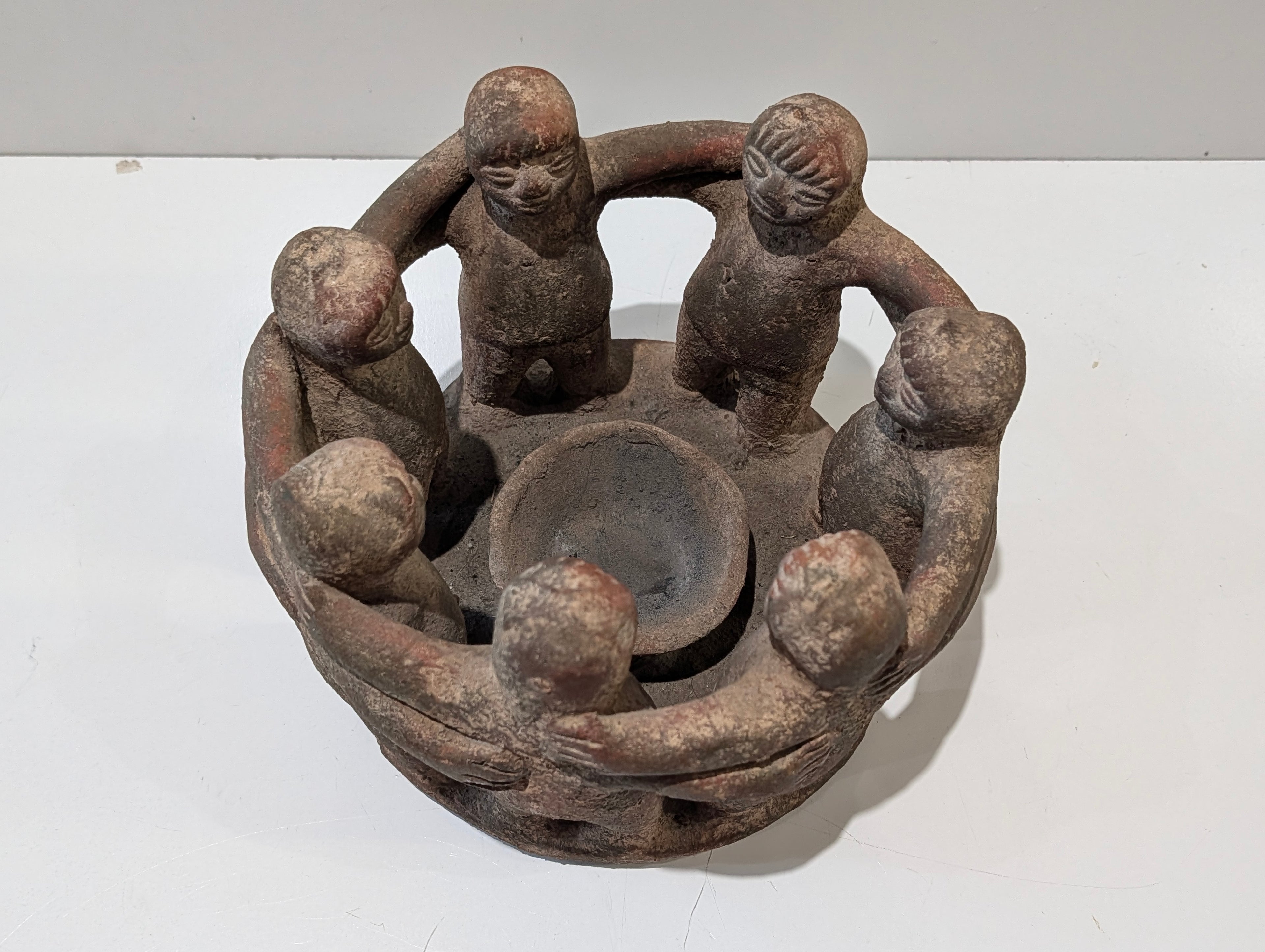 Vintage Tribal Circle Of Unity Figurine Candle Holder Sculpture Rustic Decor