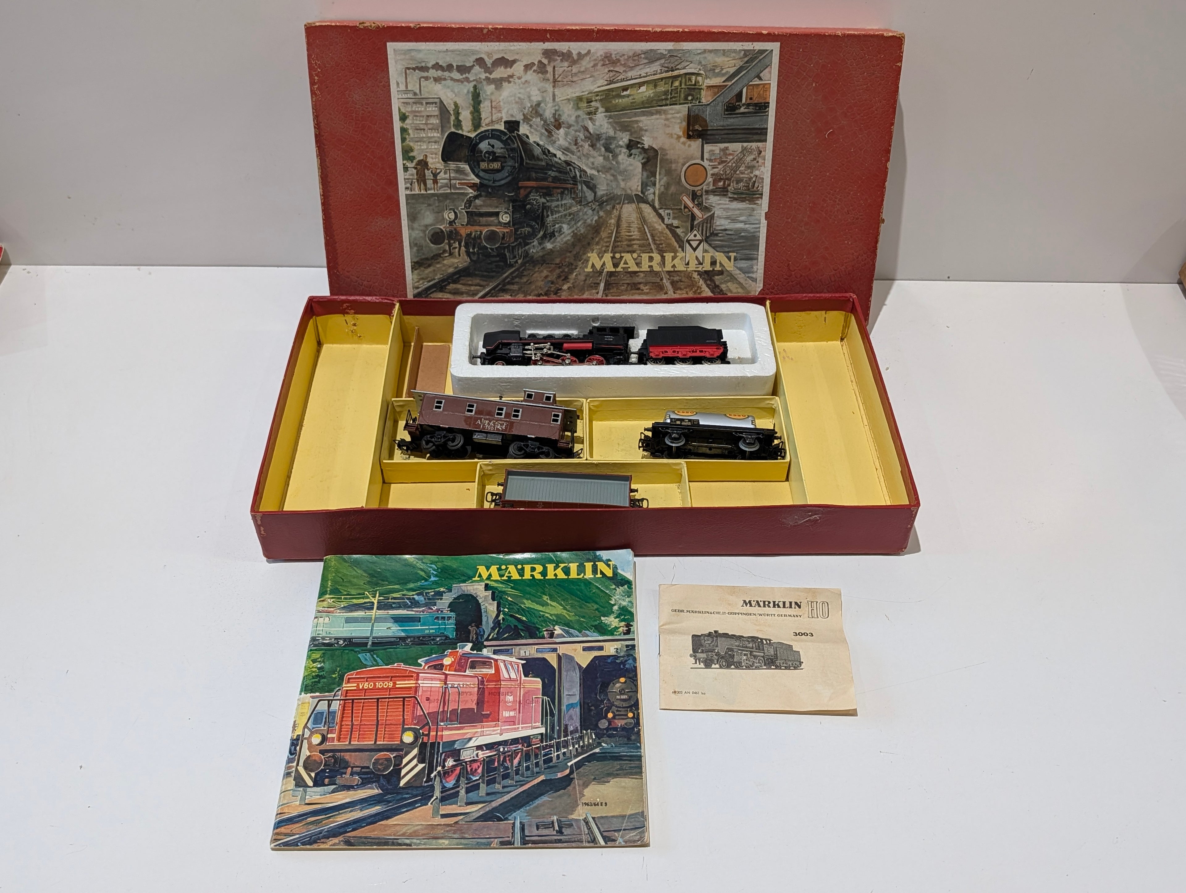 Vintage Märklin HO 3003 Steam Locomotive Train Set W Box Catalog Cars Germany