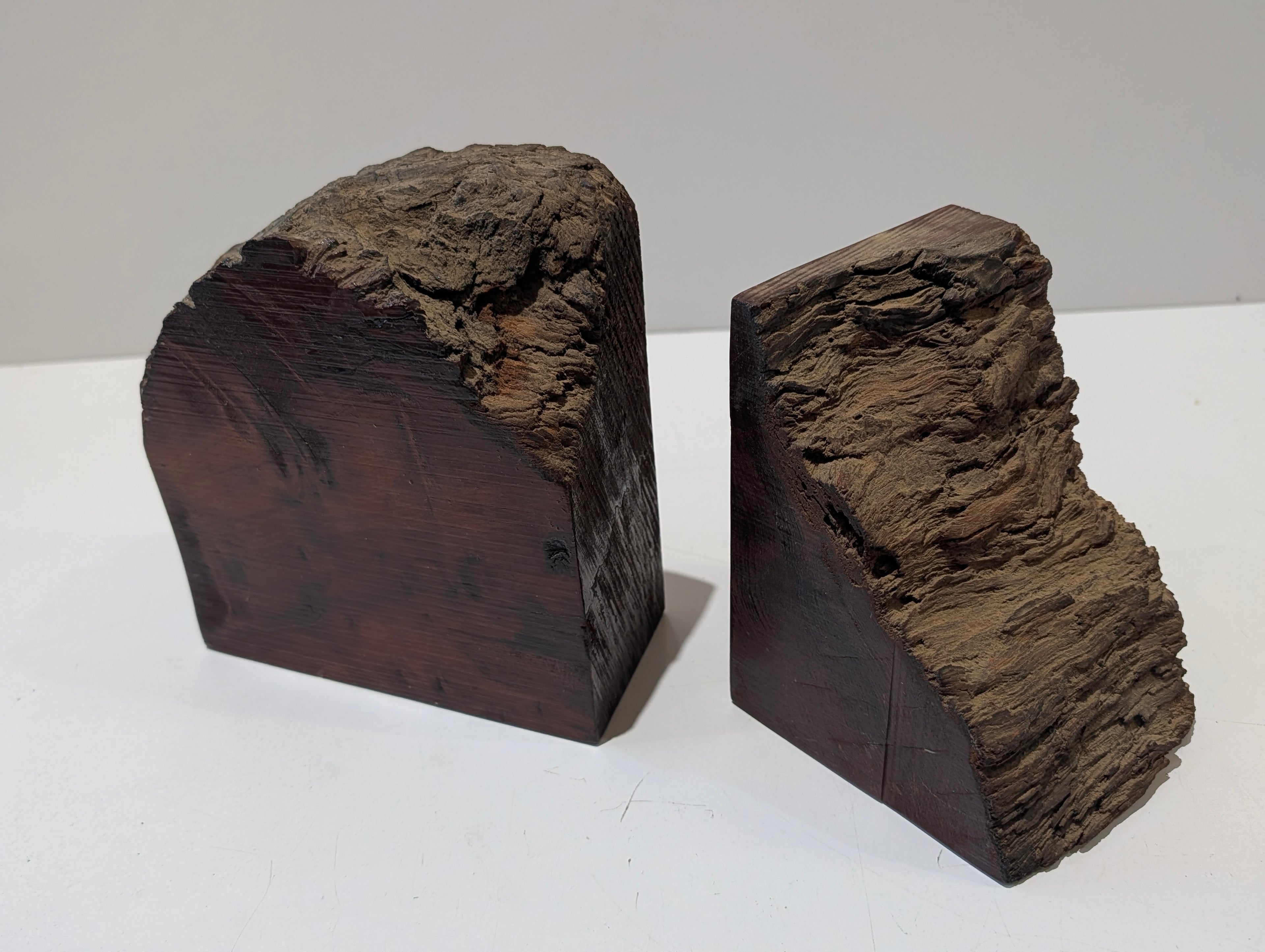 Vintage Natural Burl Wood Bookends Live Edge Rustic Cabin Lodge Decor Pair