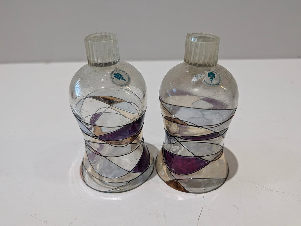 Vintage PartyLite Romania Hand Blown Art Glass Candle Holders Pair Purple Swirl