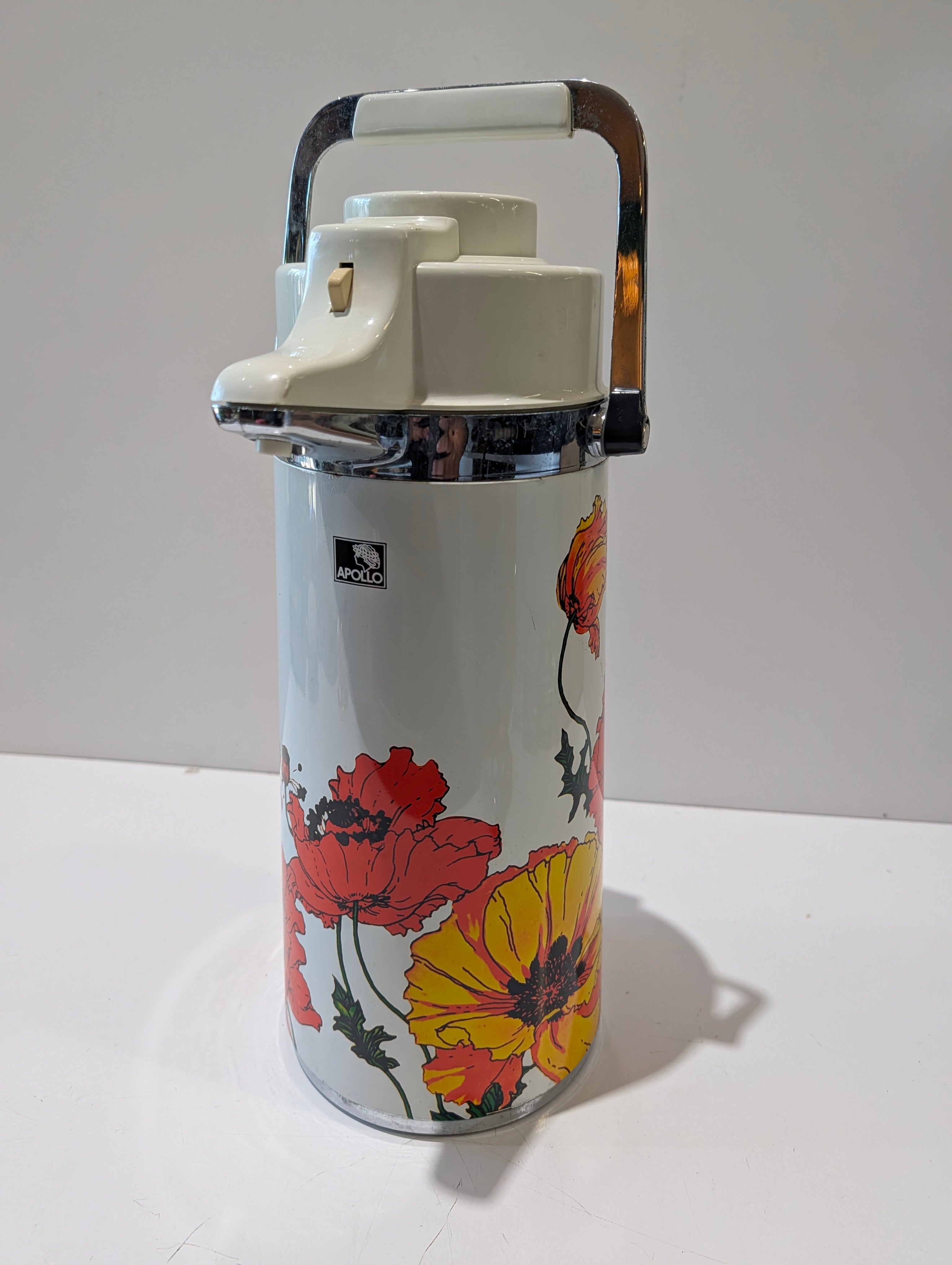 Vintage Apollo Floral Pump Vacuum Air Pot Coffee Carafe Thermos Mid Century Decor