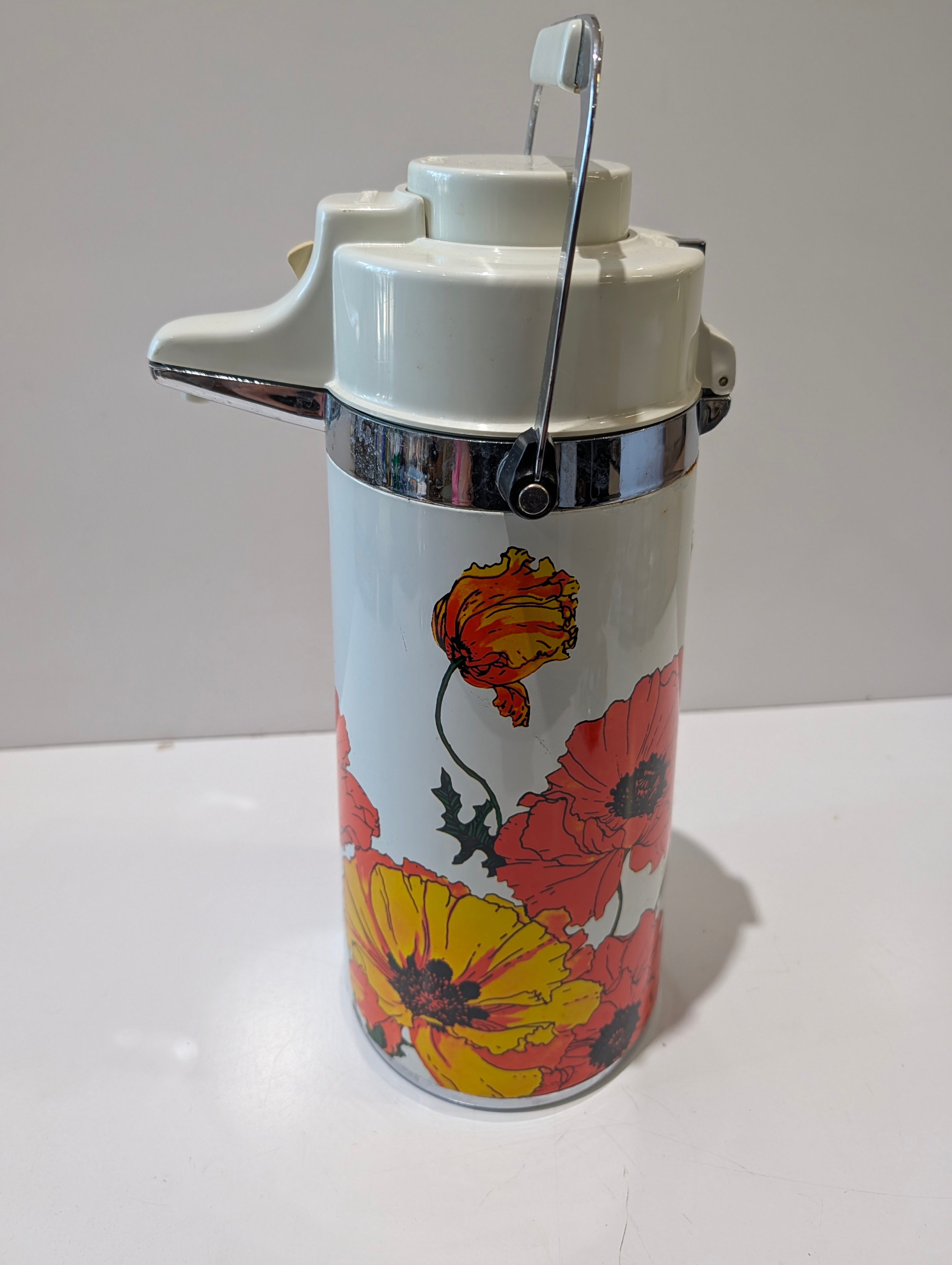 Vintage Apollo Floral Pump Vacuum Air Pot Coffee Carafe Thermos Mid Century Decor