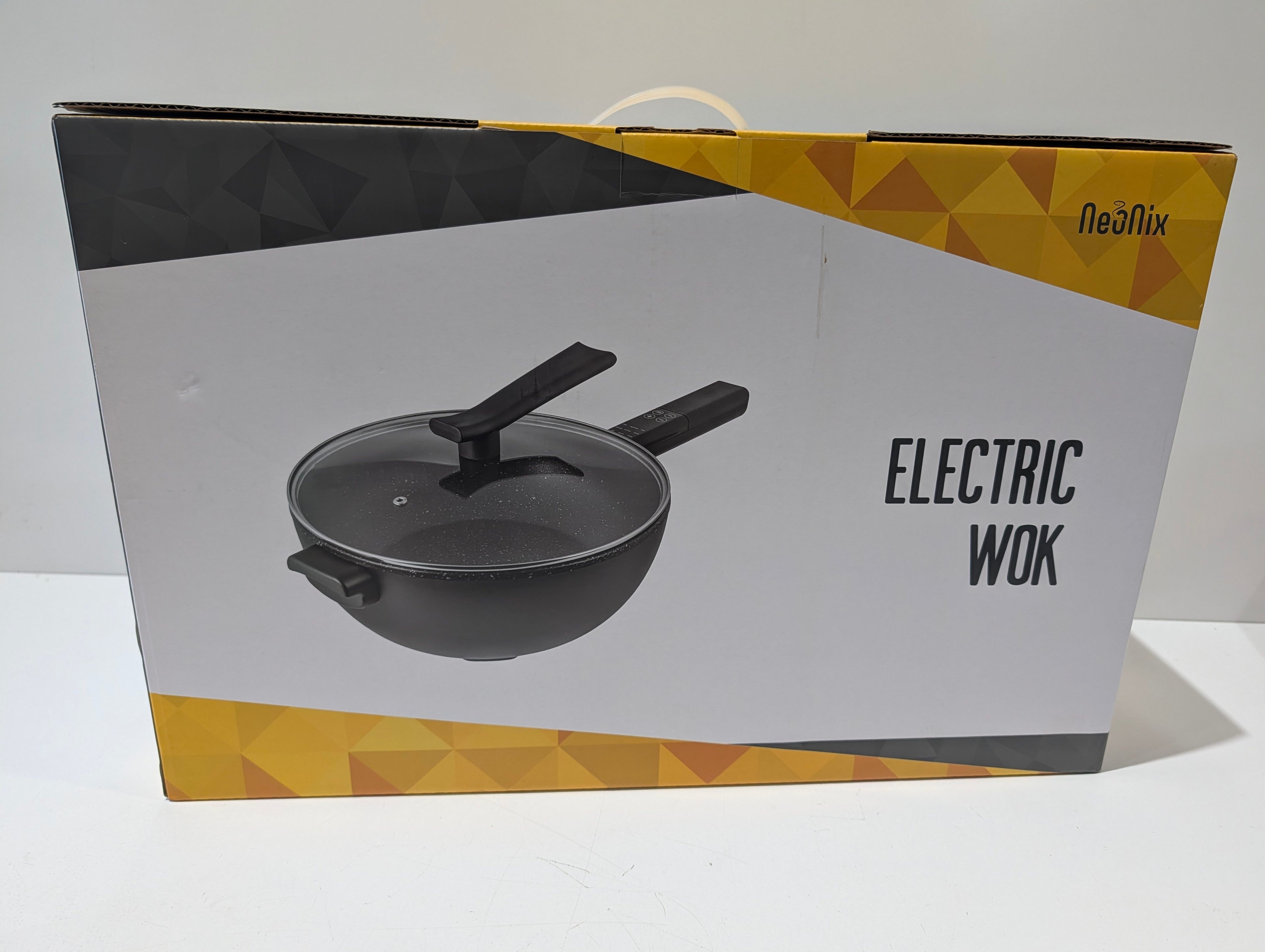 Neonix Electric Wok Nonstick Skillet Glass Lid Countertop Cooker Kitchen Appliance
