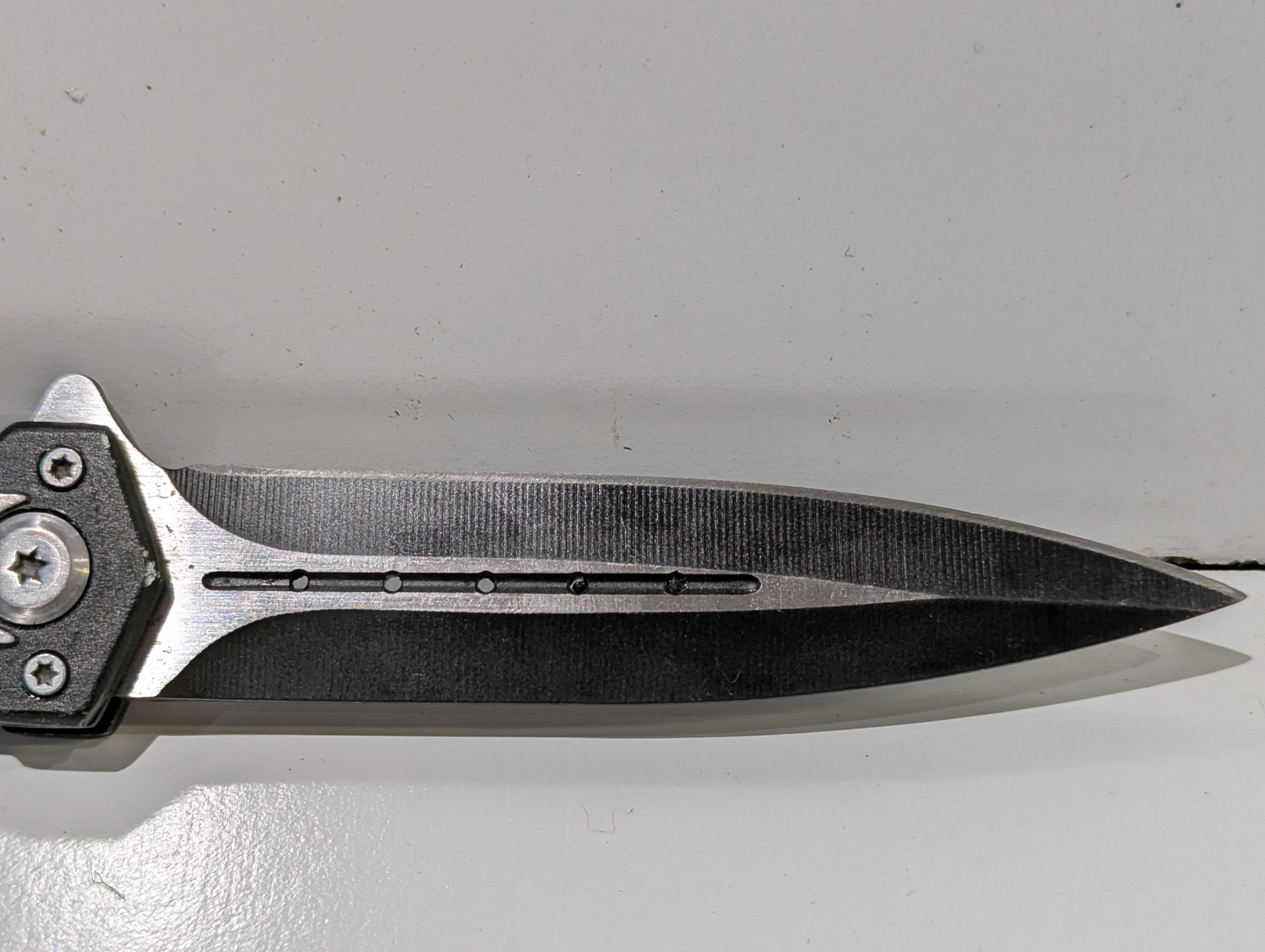 Tactical OTF Style Dual Tone Black Silver Automatic Folding Pocket Knife Glass Breaker