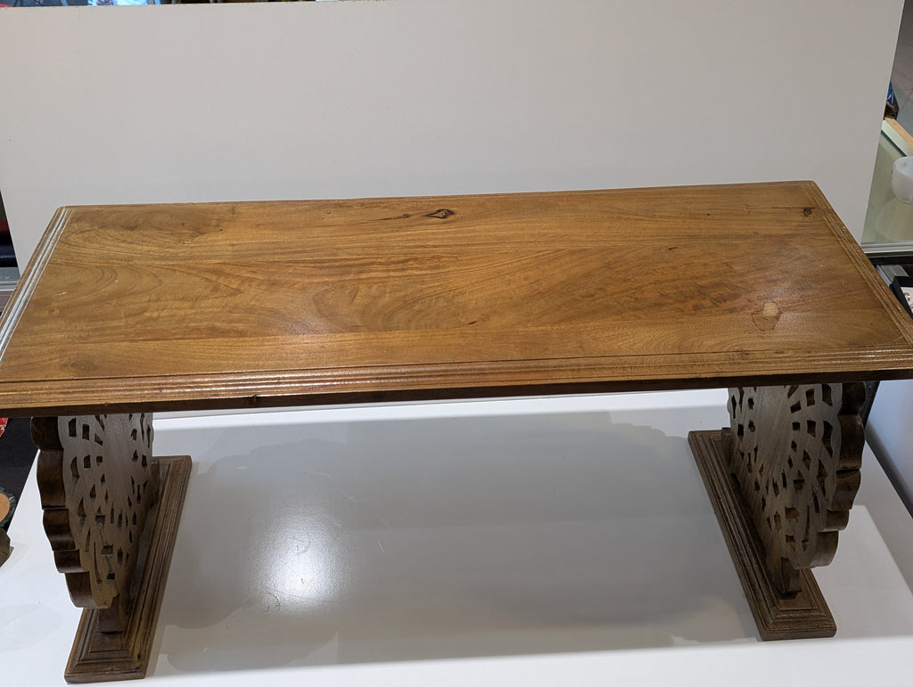 Carved Hardwood Console Table with Openwork Peacock Pedestal Supports in the Indo-Portuguese / Anglo-Indian Taste