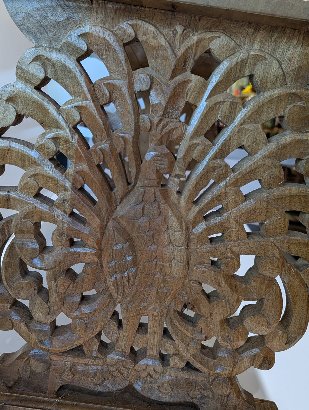 Carved Hardwood Console Table with Openwork Peacock Pedestal Supports in the Indo-Portuguese / Anglo-Indian Taste
