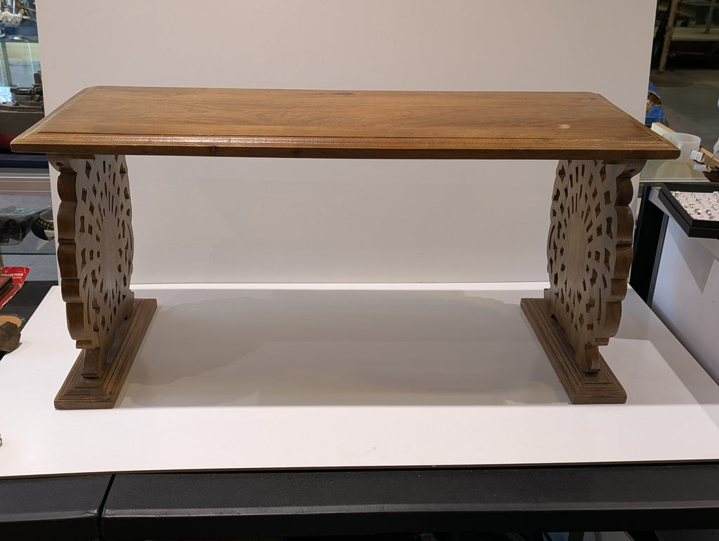Carved Hardwood Console Table with Openwork Peacock Pedestal Supports in the Indo-Portuguese / Anglo-Indian Taste