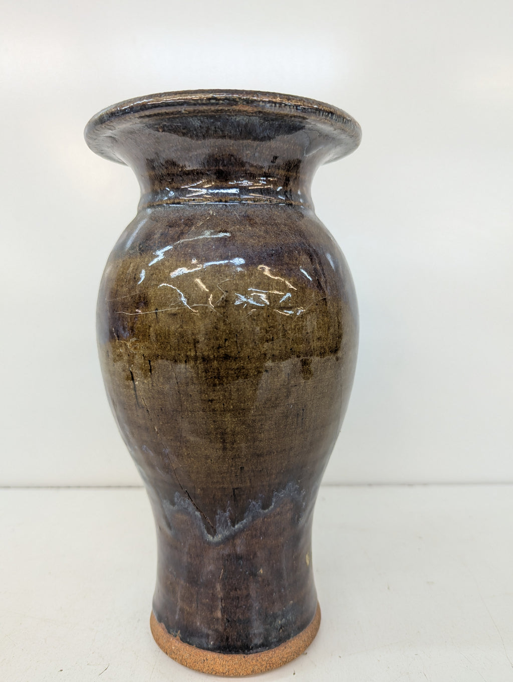 Vintage Studio Art Pottery Brown Drip Glaze Handcrafted Ceramic Vase Signed Duley