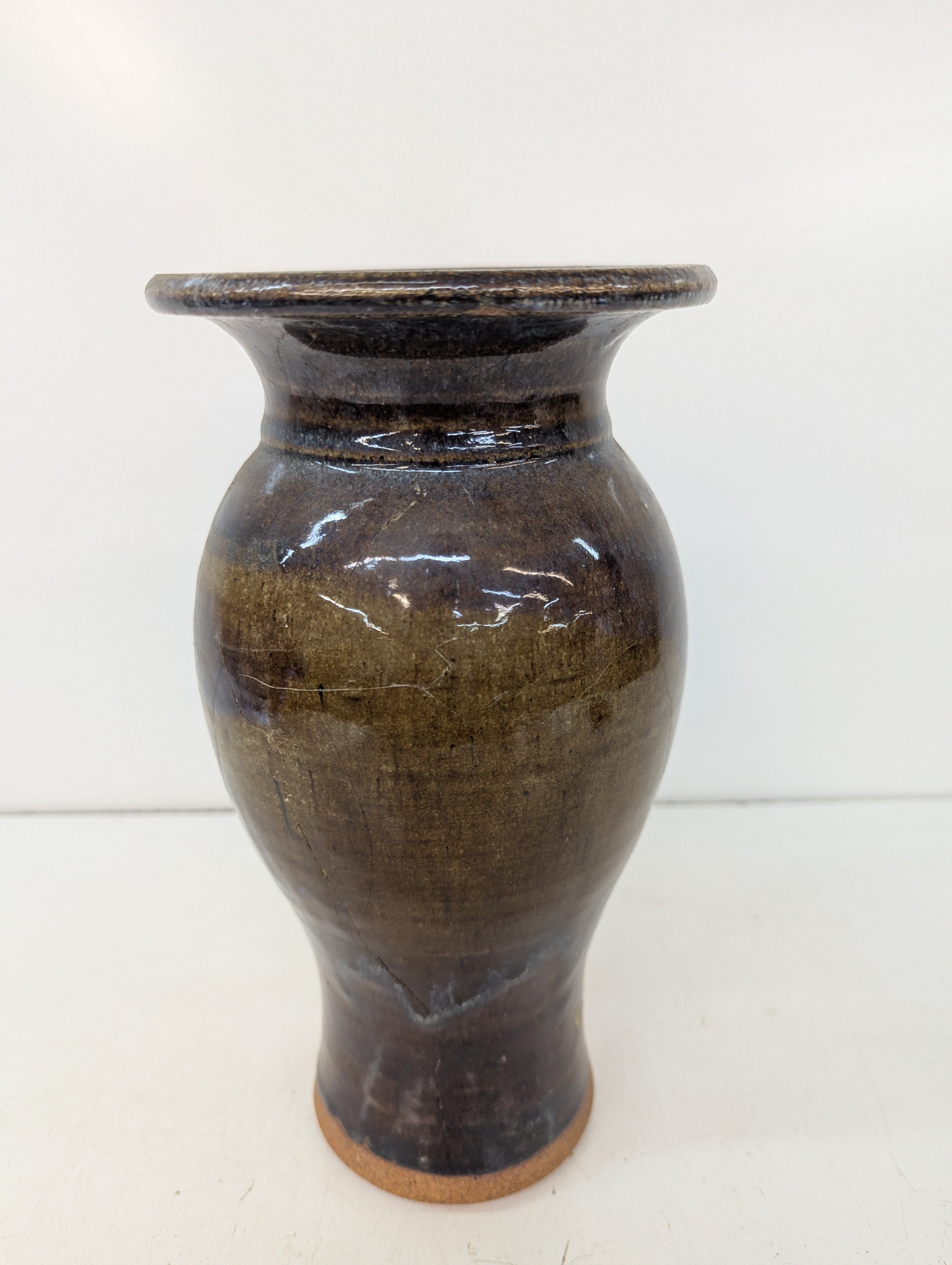 Vintage Studio Art Pottery Brown Drip Glaze Handcrafted Ceramic Vase Signed Duley