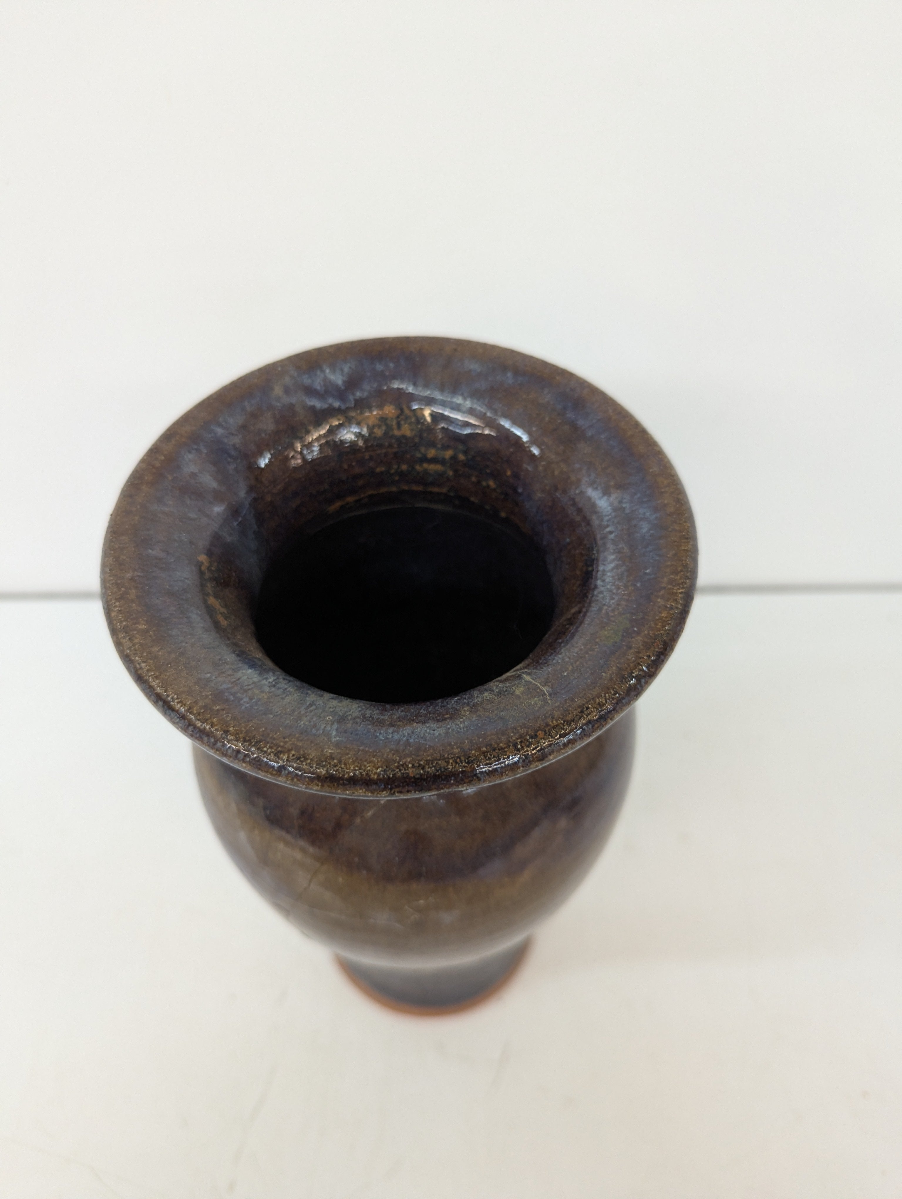 Vintage Studio Art Pottery Brown Drip Glaze Handcrafted Ceramic Vase Signed Duley