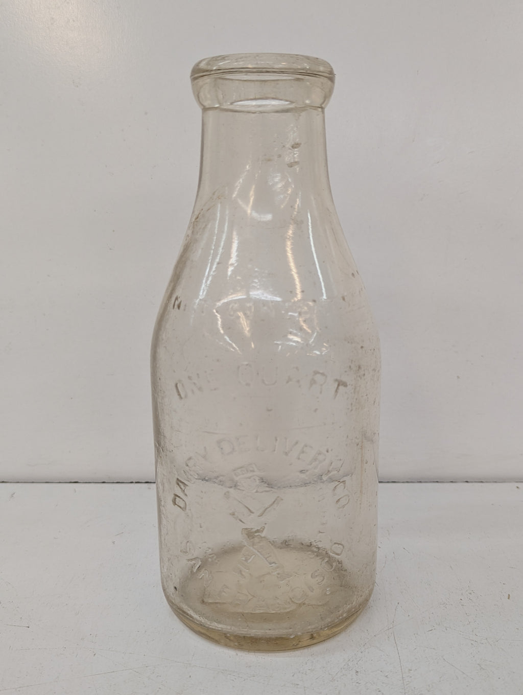 Vintage One Quart Dairy Delivery Milk Bottle Embossed Glass Creamery Advertising