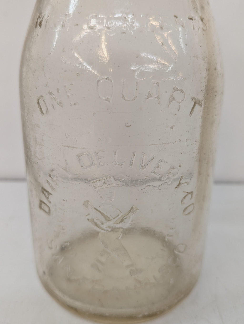 Vintage One Quart Dairy Delivery Milk Bottle Embossed Glass Creamery Advertising