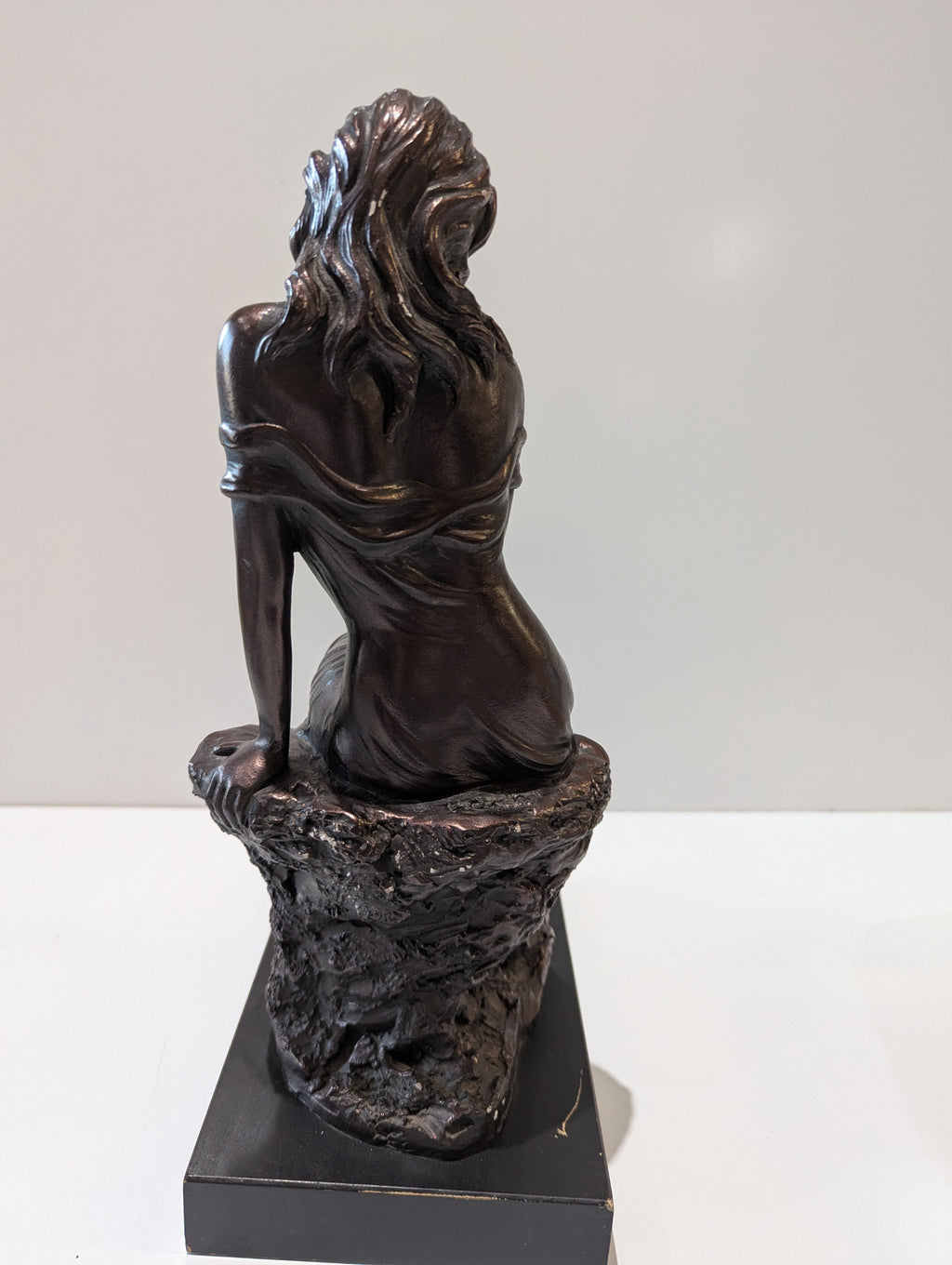 Austin Sculpture Seated Woman Holding Shell Bronze Finish Figurine Signed Accent Decor