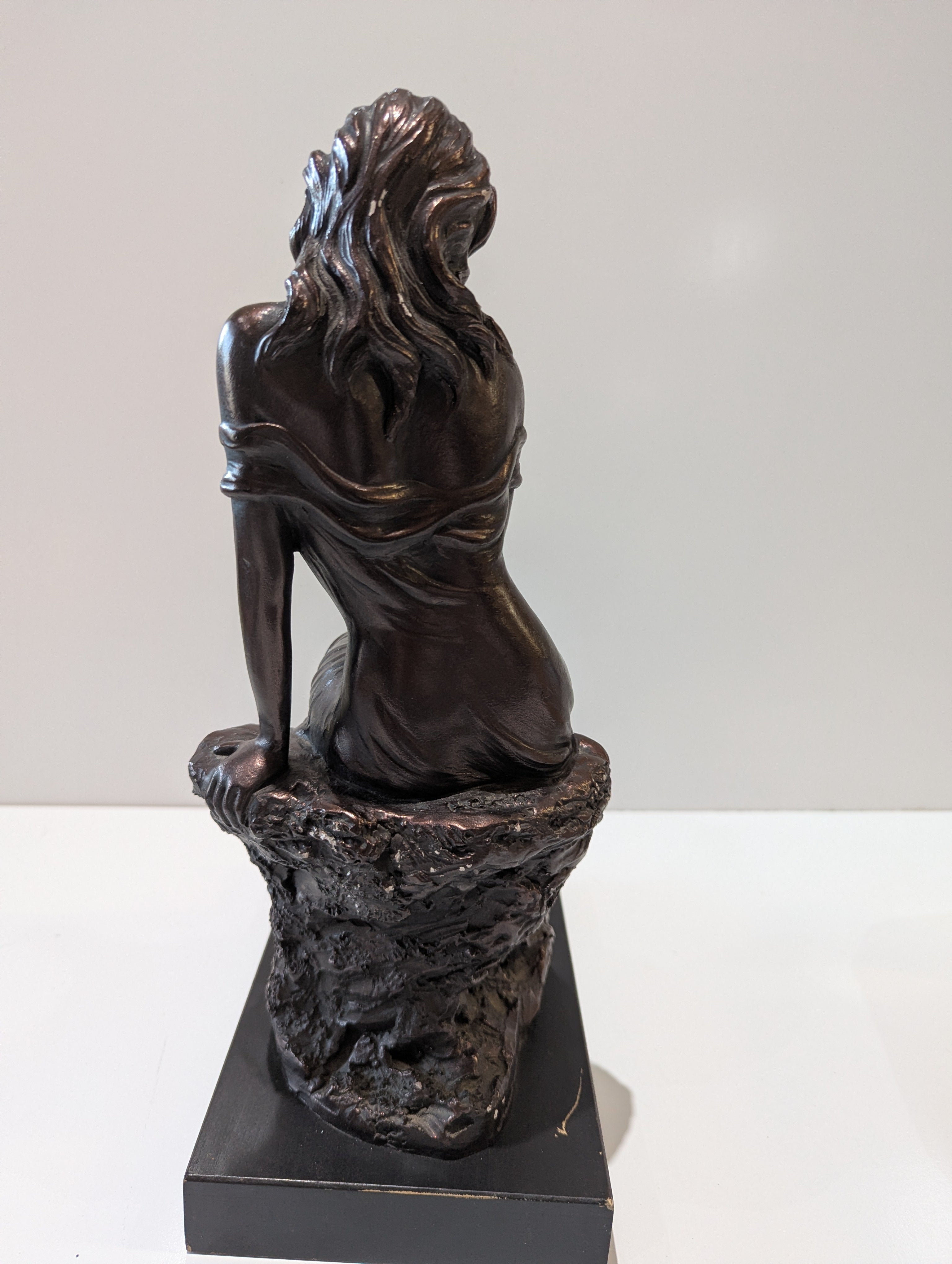 Austin Sculpture Seated Woman Holding Shell Bronze Finish Figurine Signed Accent Decor