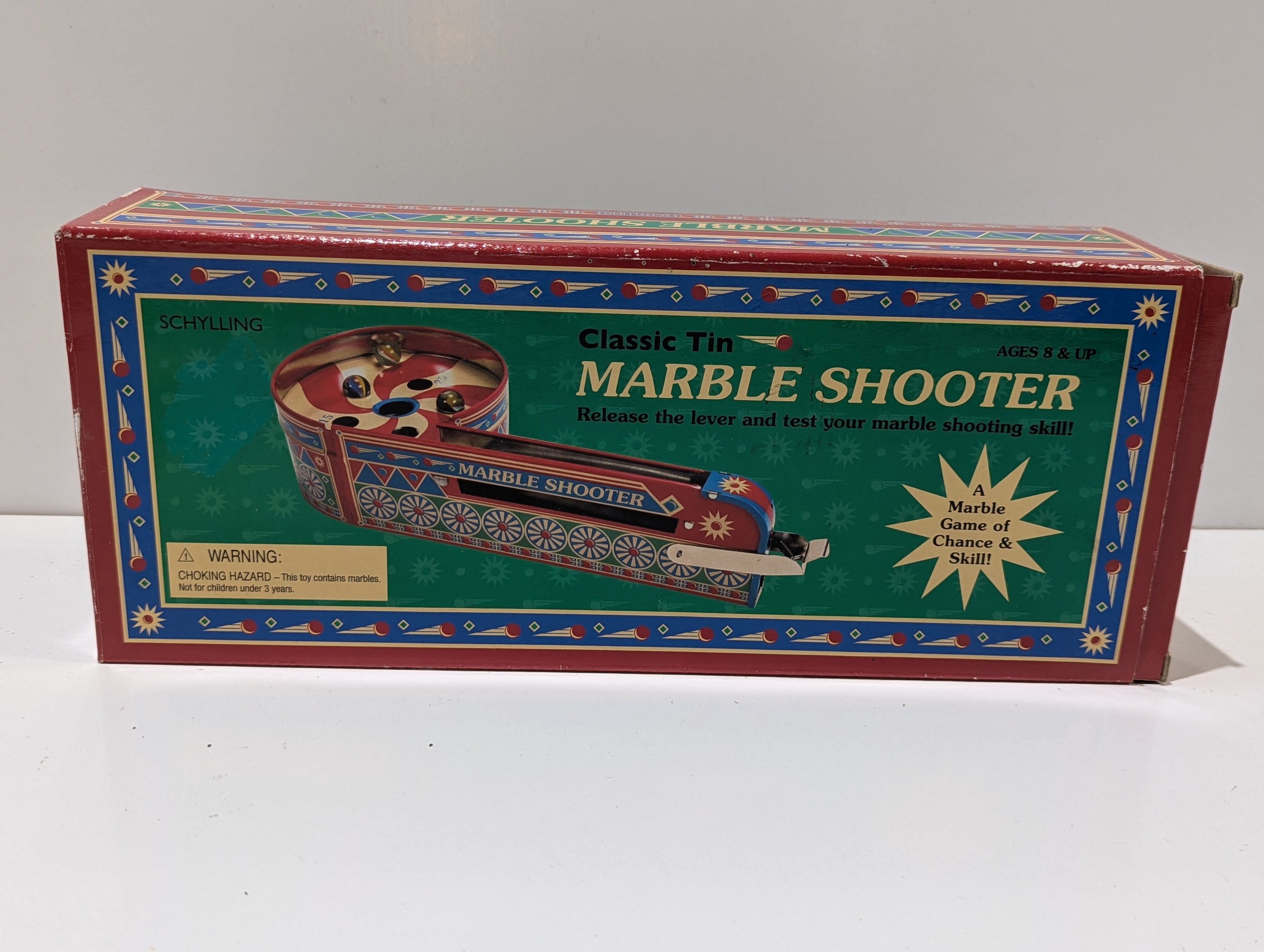 Schylling Classic Tin Marble Shooter Arcade Skill Game With Original Box Vintage Style