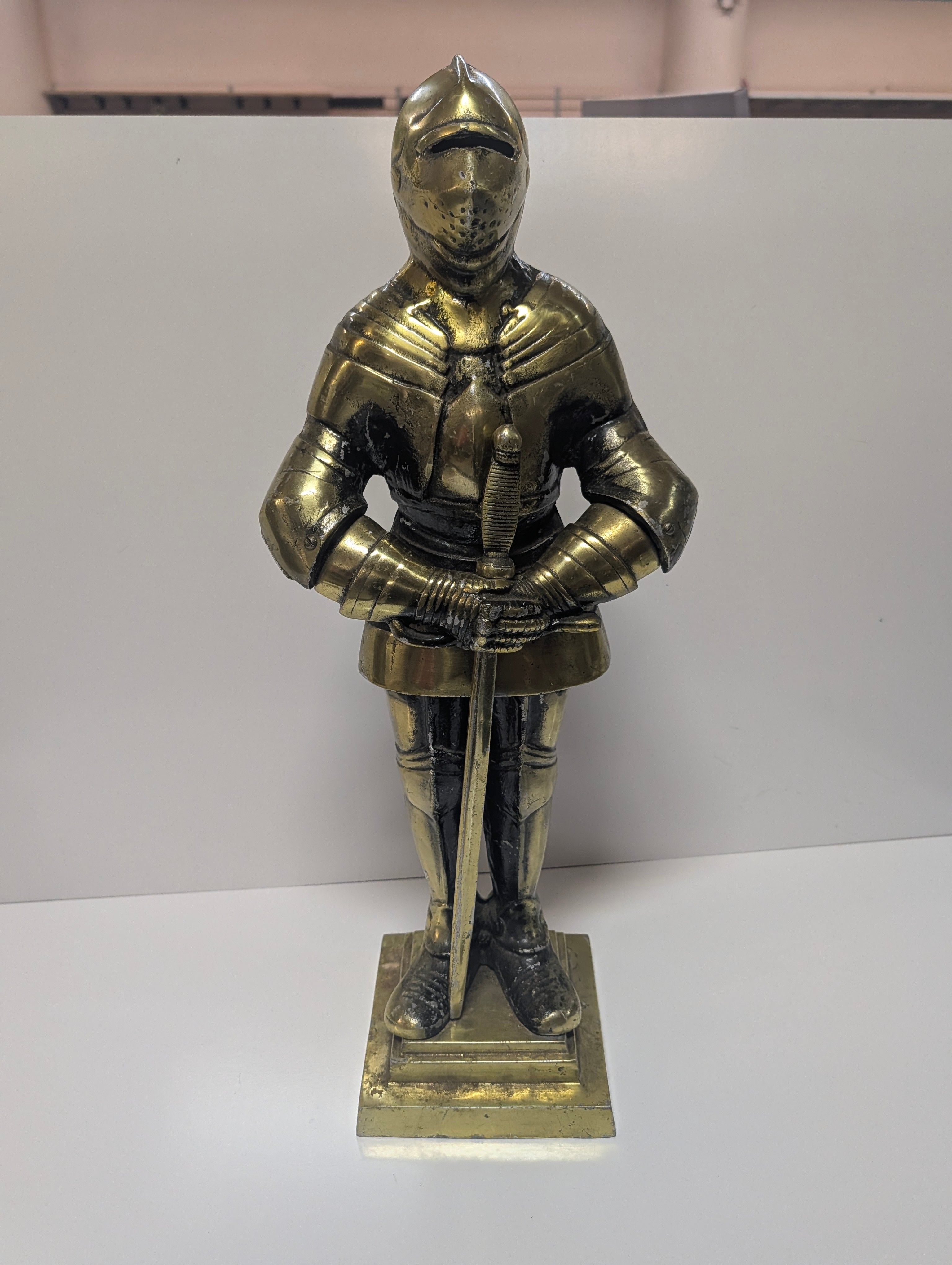 Vintage Brass Medieval Knight Armor Statue Figurine Sword Display Decor Collectible