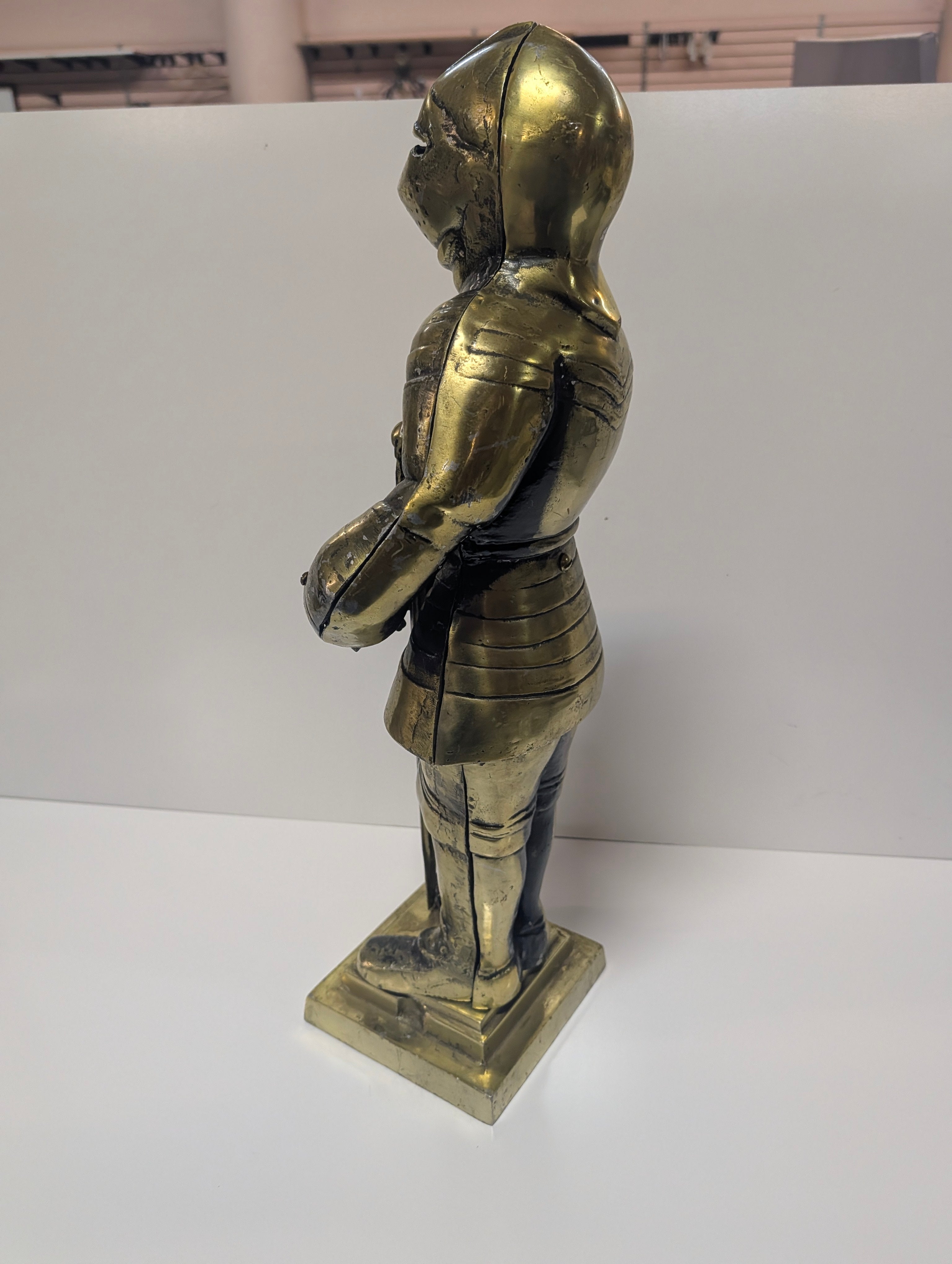 Vintage Brass Medieval Knight Armor Statue Figurine Sword Display Decor Collectible