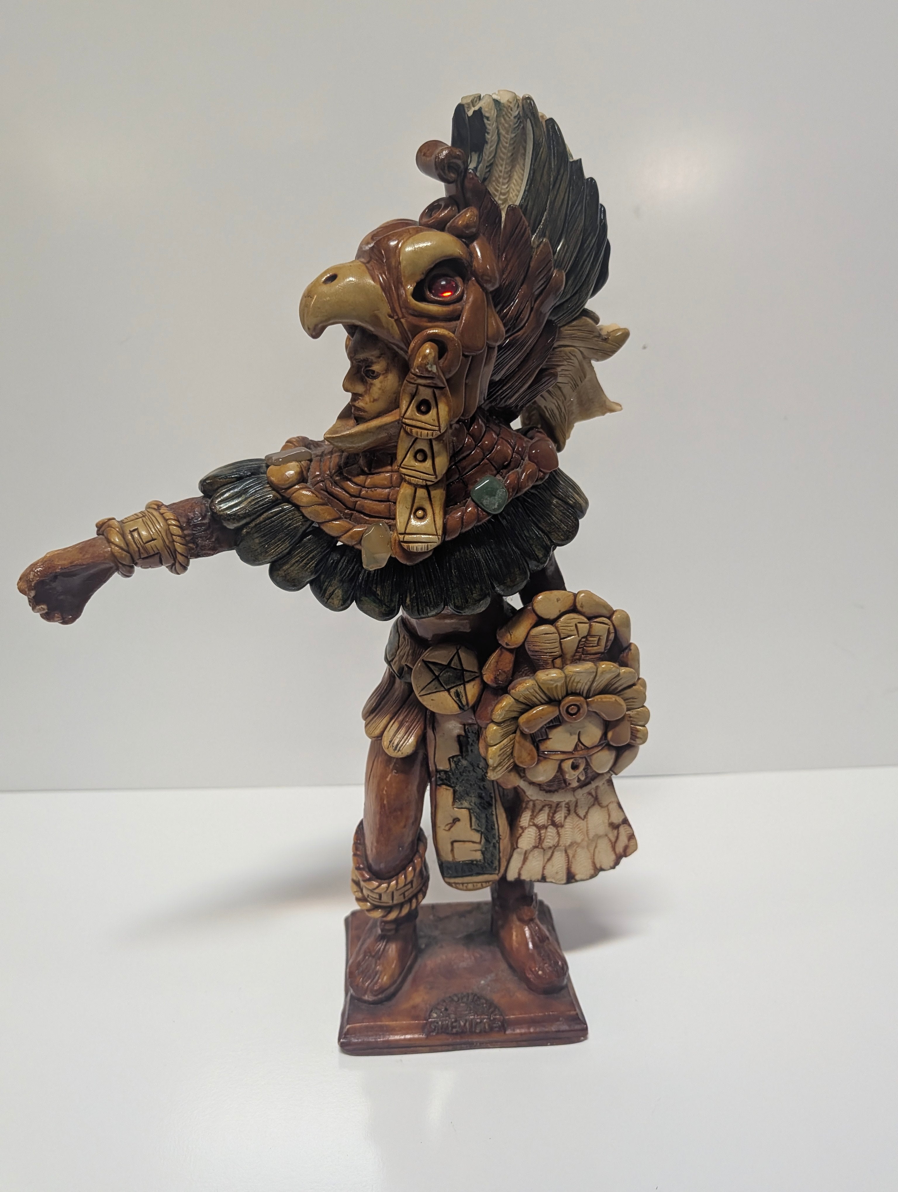 Vintage Aztec Eagle Warrior Resin Statue Figurine Mesoamerican Tribal Decor Sculpture
