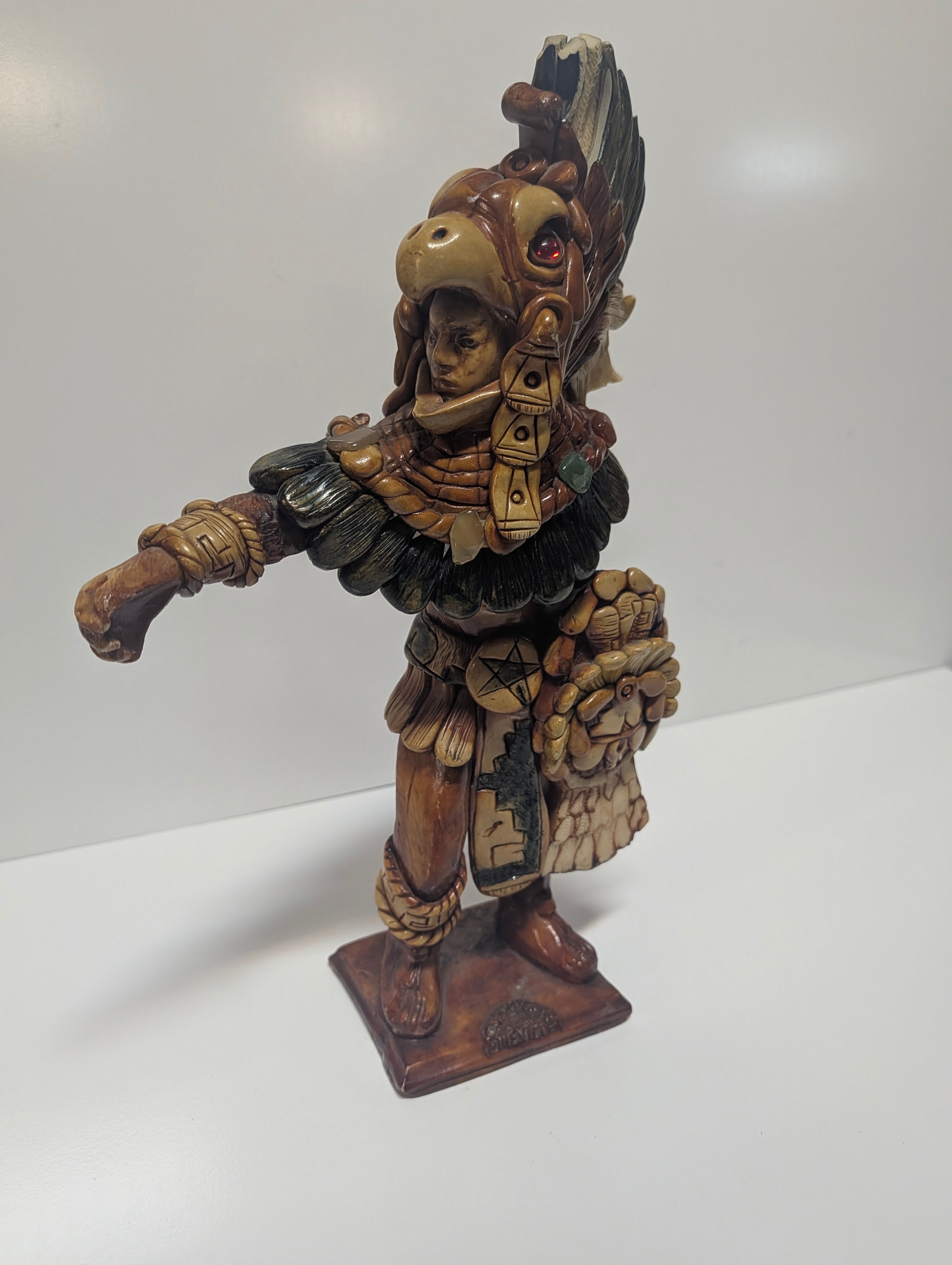 Vintage Aztec Eagle Warrior Resin Statue Figurine Mesoamerican Tribal Decor Sculpture