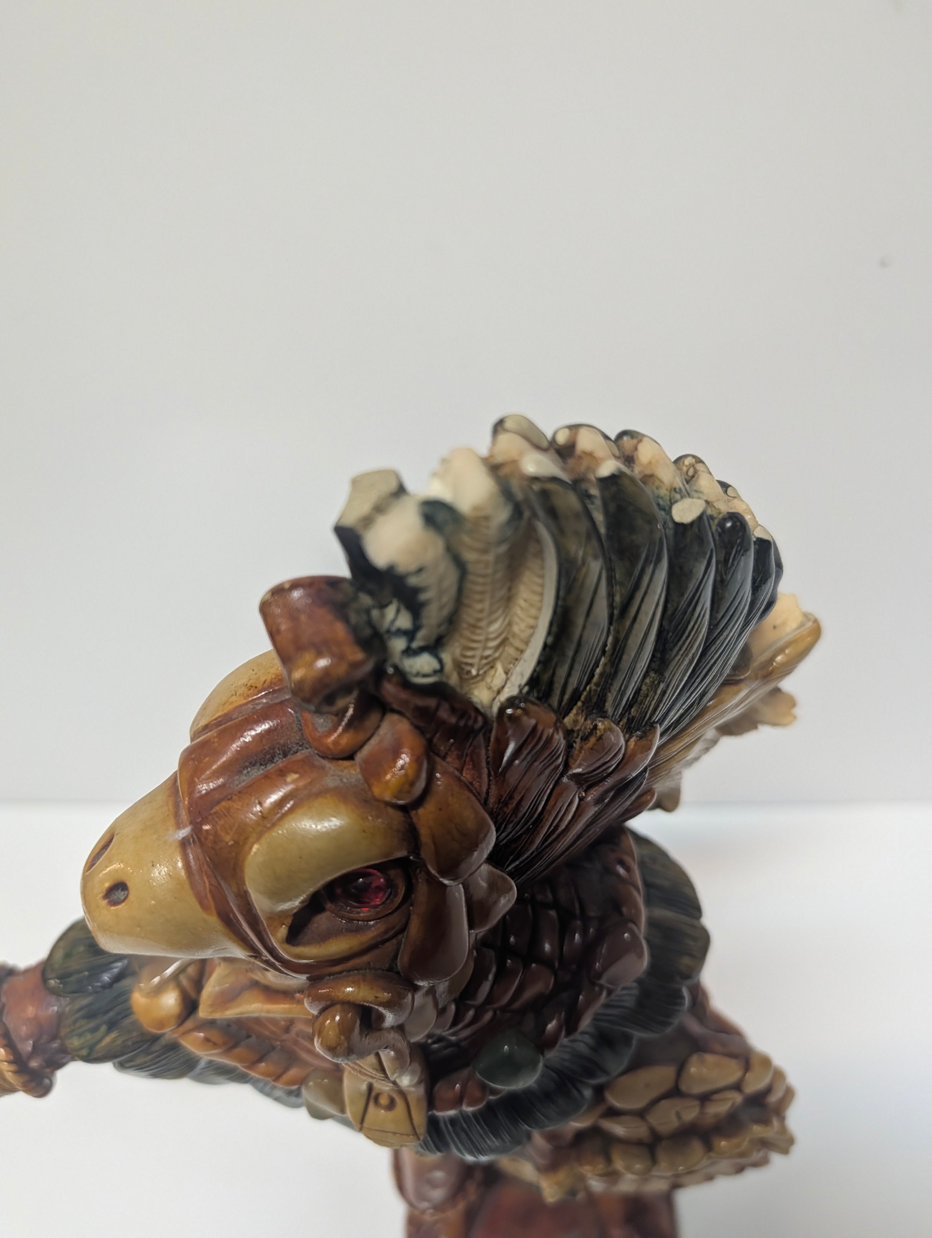 Vintage Aztec Eagle Warrior Resin Statue Figurine Mesoamerican Tribal Decor Sculpture