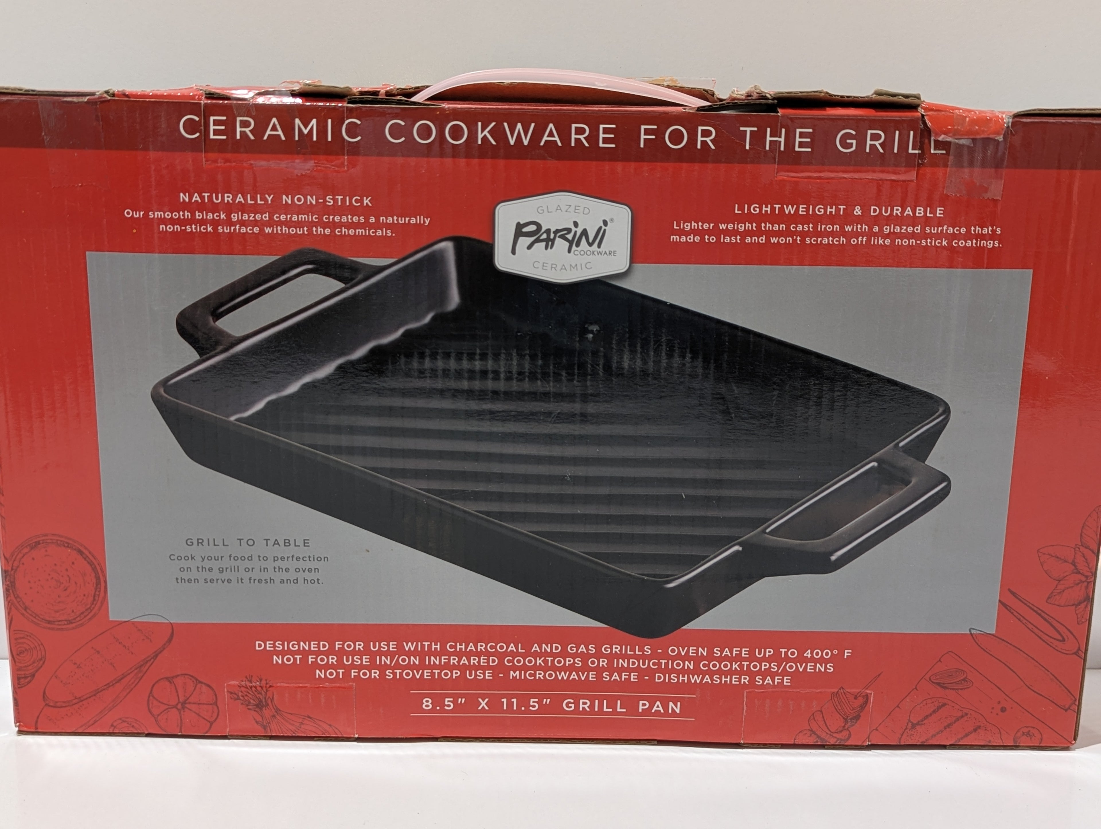 Parini Glazed Ceramic 8.5" X 11.5" Grill Pan Nonstick BBQ Cookware New In Box
