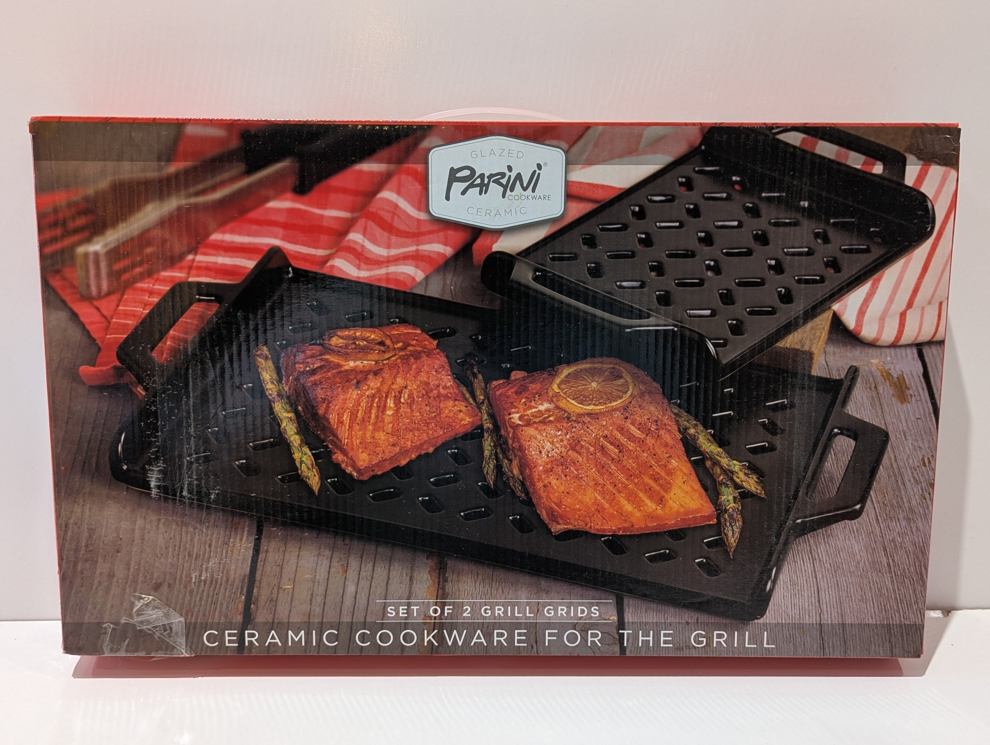 Parini Glazed Ceramic Set Of 2 Grill Grids BBQ Grill Cookware New In Box Set