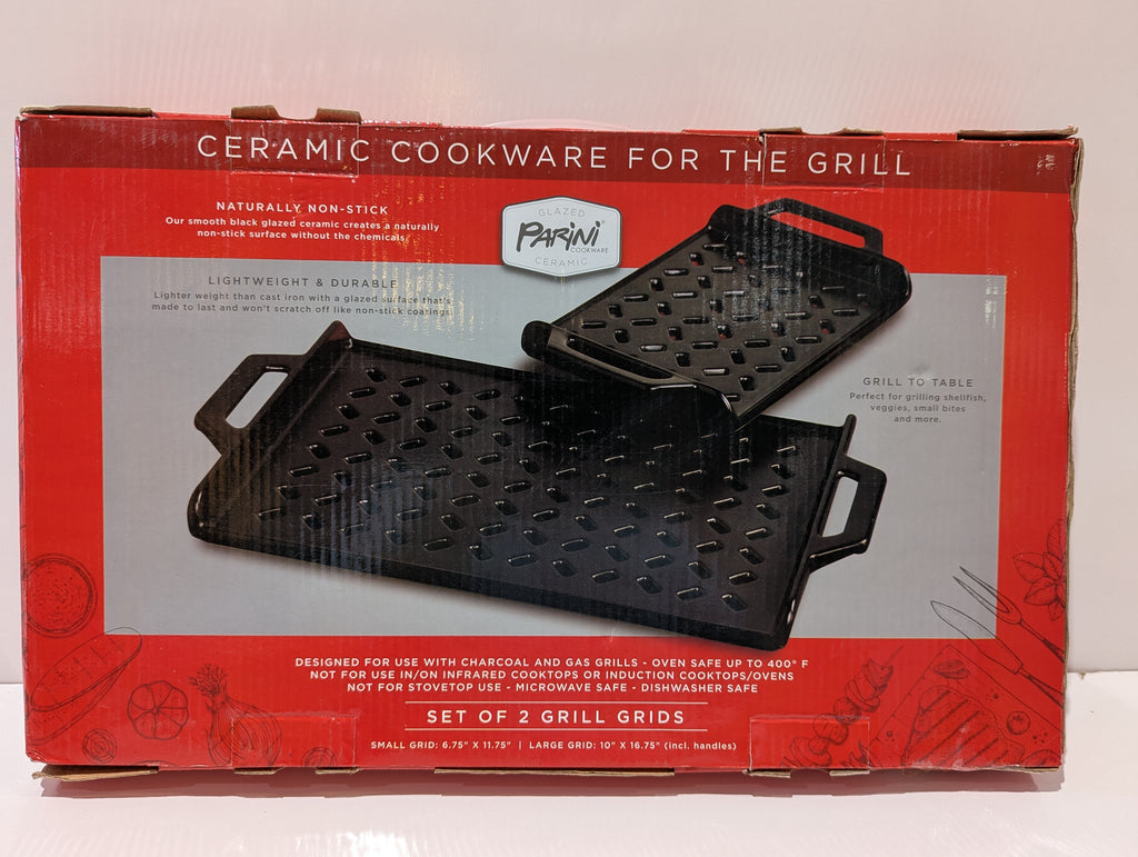 Parini Glazed Ceramic Set Of 2 Grill Grids BBQ Grill Cookware New In Box Set