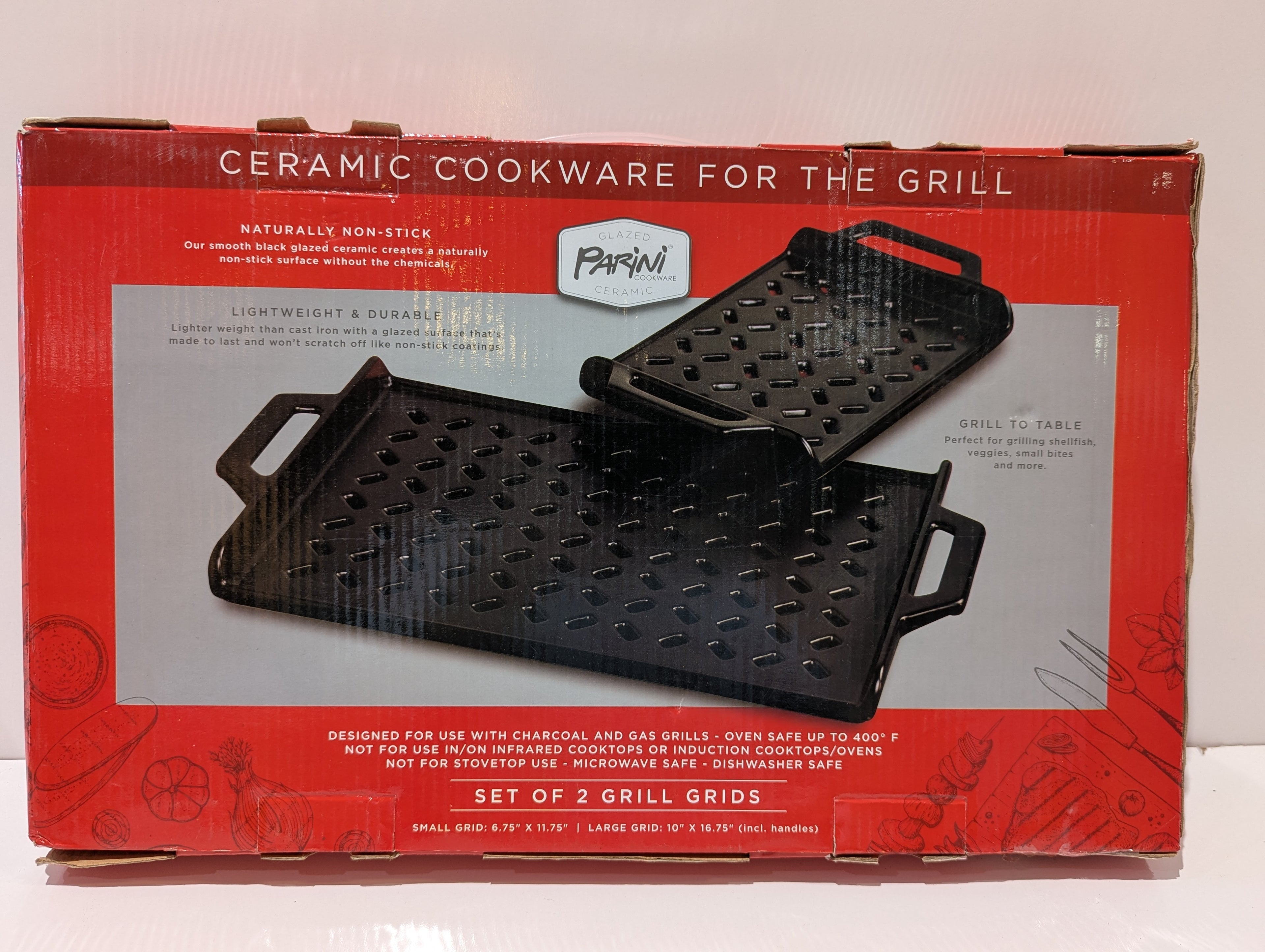 Parini Glazed Ceramic Set Of 2 Grill Grids BBQ Grill Cookware New In Box Set