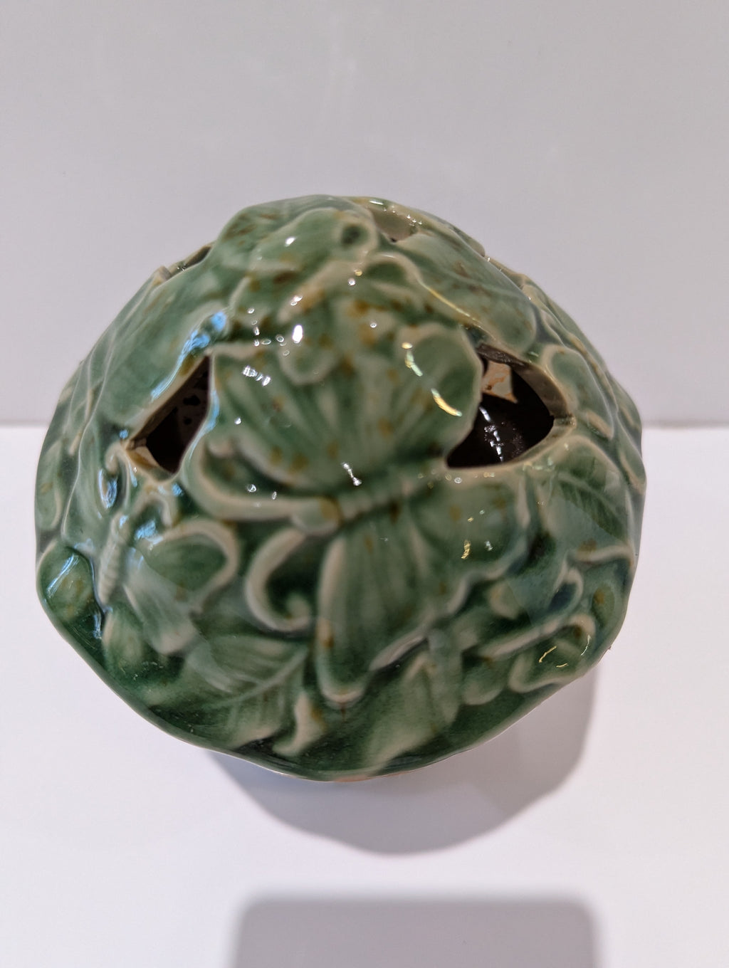 Ceramic Mushroom Tea Light Candle Holder Green Floral Garden Decor Rustic Accent