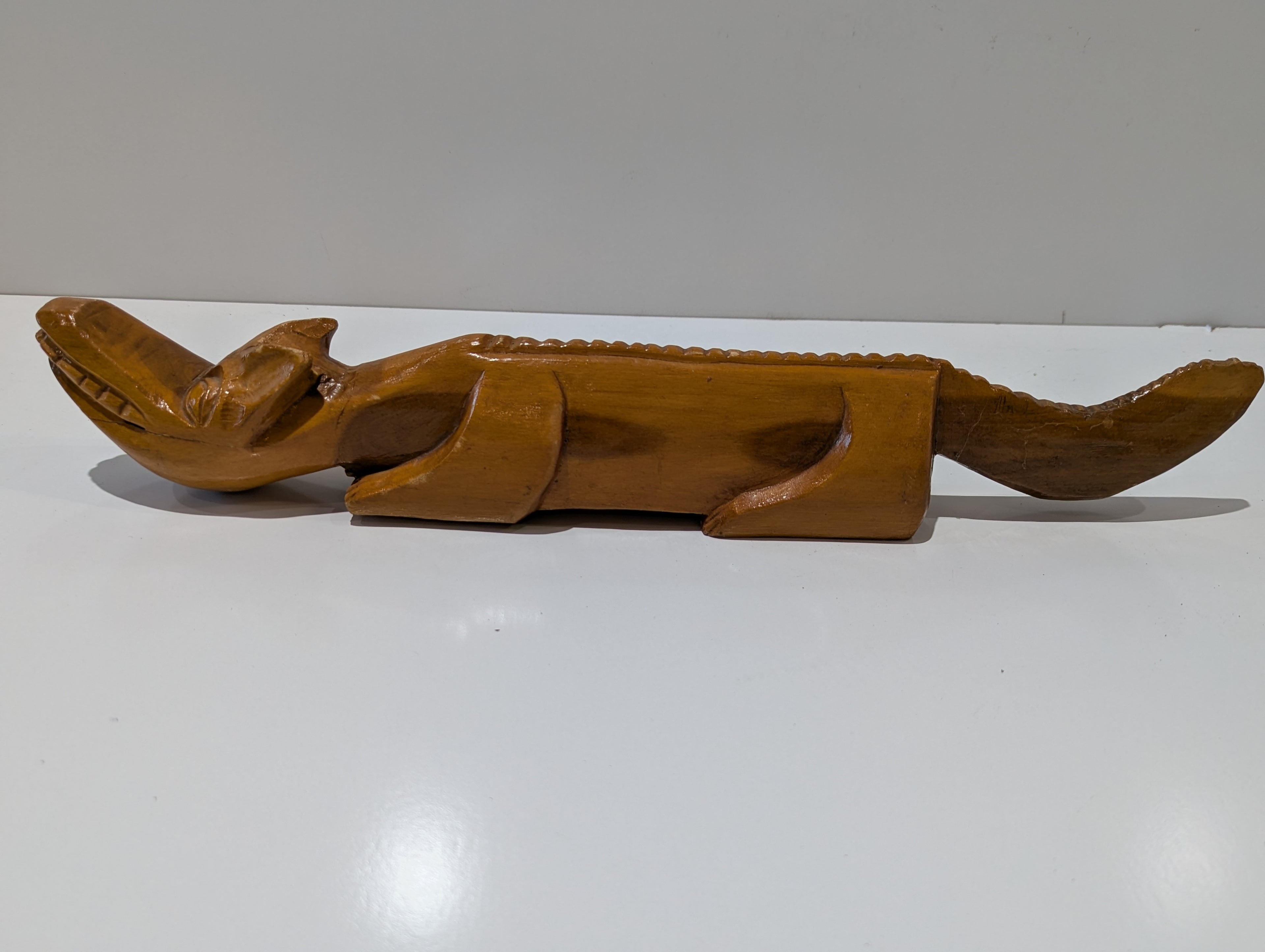Vintage Hand Carved Wooden Crocodile Alligator Figurine Folk Art Safari Decor