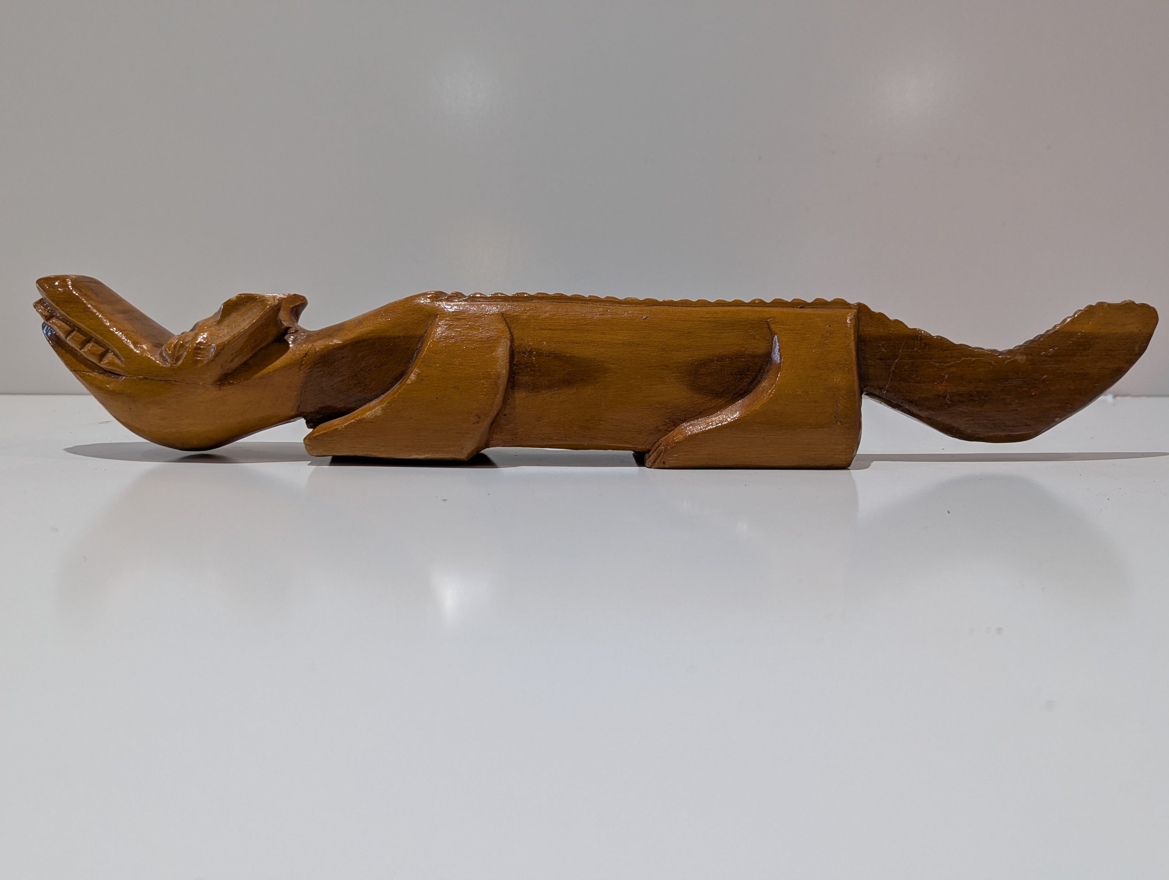 Vintage Hand Carved Wooden Crocodile Alligator Figurine Folk Art Safari Decor