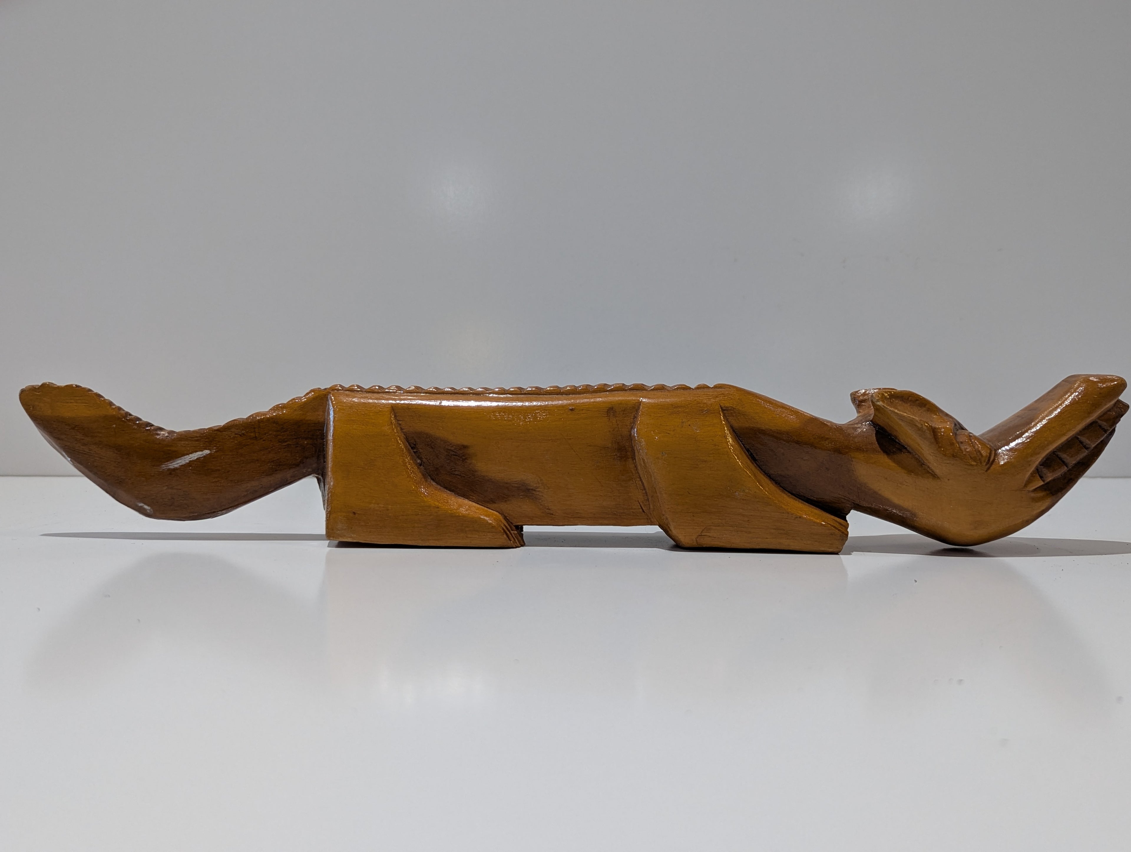 Vintage Hand Carved Wooden Crocodile Alligator Figurine Folk Art Safari Decor